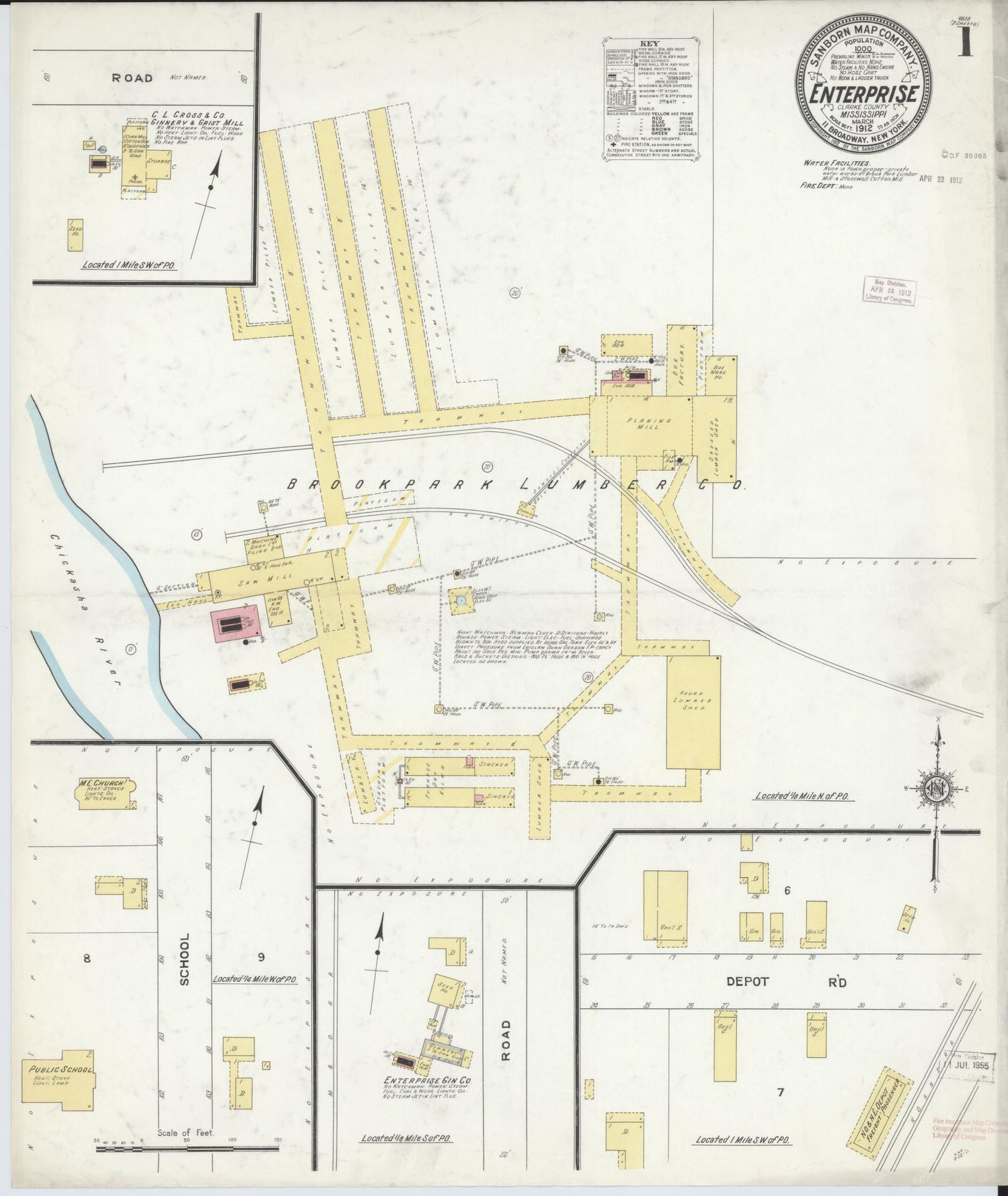 Sanborn Fire Insurance Map from Enterprize, Clarke County, Mississippi (1912), Sheet #0001 - Complete Map Set gallery image, historic Sanborn map, vintage wall art, Mississippi Mississippi