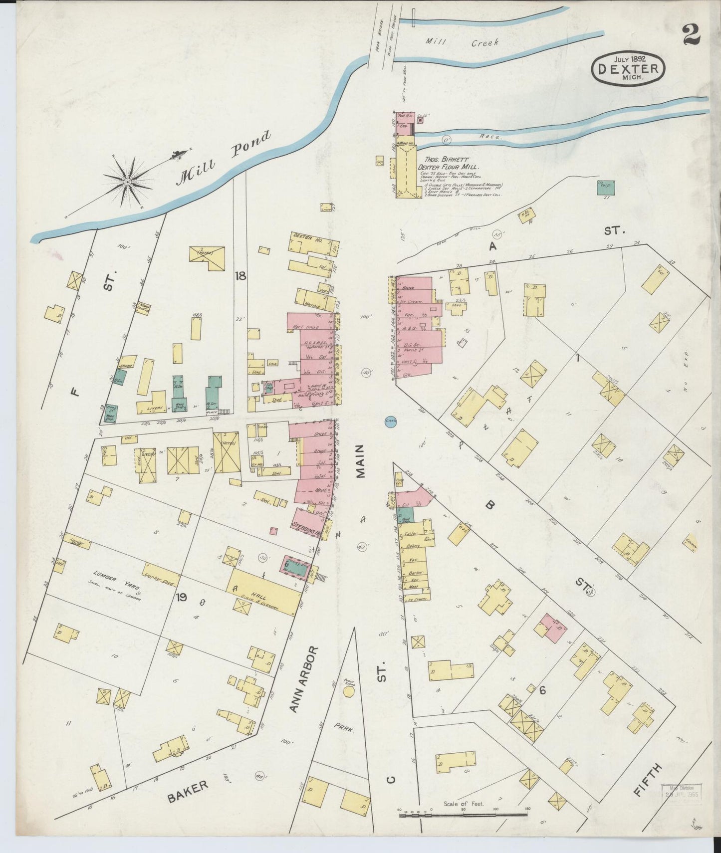 Sanborn Fire Insurance Map from Dexter, Washtenaw County, Michigan (1892), Sheet #0002 - Complete Map Set gallery image, historic Sanborn map, vintage wall art, Michigan Michigan