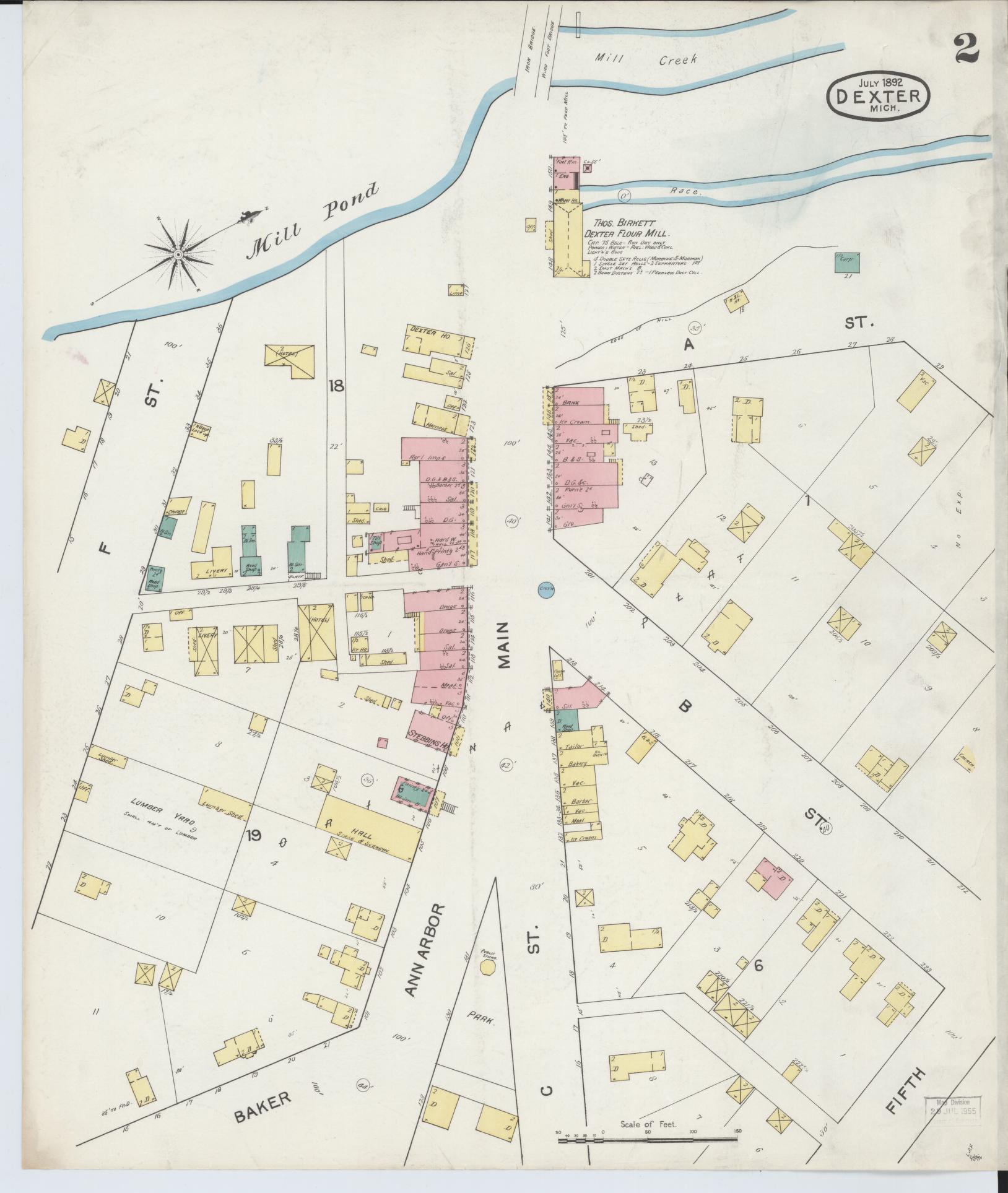 Sanborn Fire Insurance Map from Dexter, Washtenaw County, Michigan (1892), Sheet #0002 - Complete Map Set gallery image, historic Sanborn map, vintage wall art, Michigan Michigan