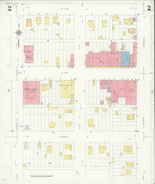 Sanborn Fire Insurance Map from Marlow, Stephens County, Oklahoma (1933), Sheet #0002 - Historic Sanborn Fire Insurance Map Print, vintage old map wall art, antique decor, genealogy gift, Oklahoma Oklahoma map