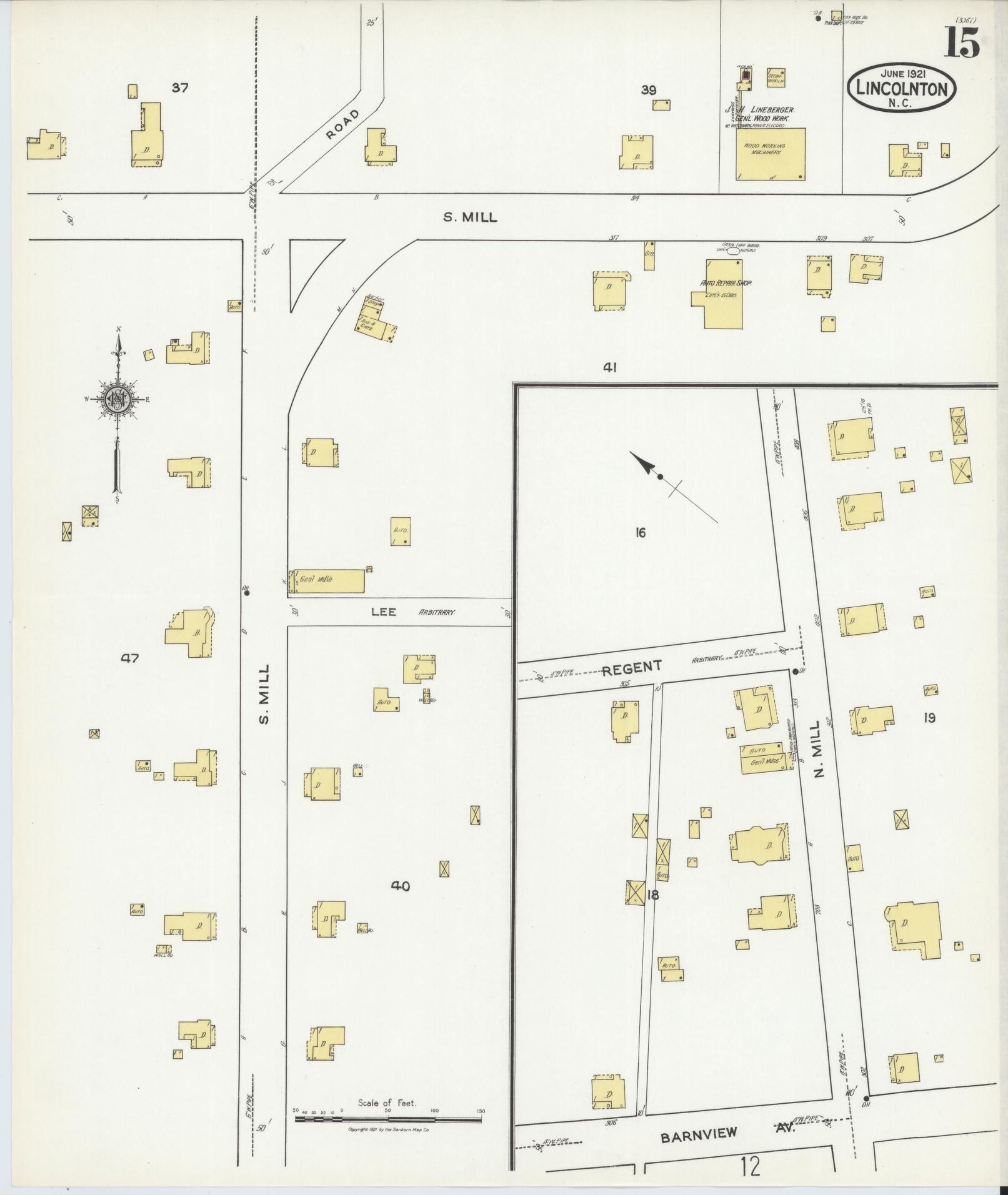 Sanborn Fire Insurance Map from Lincolnton, Lincoln County, North Carolina (1921), Sheet #0015 - Complete Map Set gallery image, historic Sanborn map, vintage wall art, North Carolina North Carolina