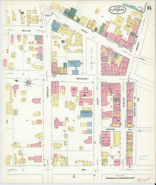 Sanborn Fire Insurance Map from Plattsburg, Clinton County, New York (1909), Sheet #0005 - Historic Sanborn Fire Insurance Map Print, vintage old map wall art, antique decor, genealogy gift, New York New York map