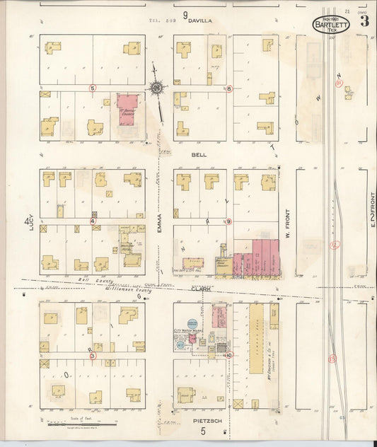 Sanborn Fire Insurance Map from Bartlett, Bell and Williamson Counties, Texas (1940), Sheet #0003 - Historic Sanborn Fire Insurance Map Print, vintage old map wall art, antique decor, genealogy gift, Texas Texas map