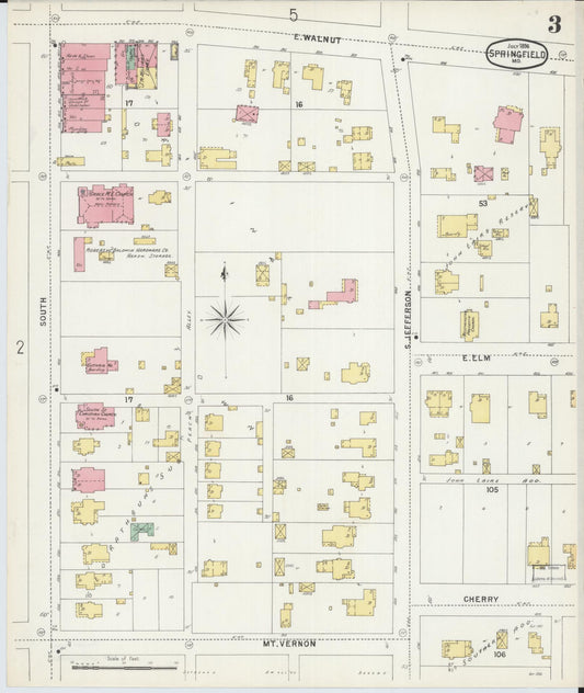 Sanborn Fire Insurance Map from Springfield, Greene County, Missouri (1896), Sheet #0003 - Historic Sanborn Fire Insurance Map Print, vintage old map wall art, antique decor, genealogy gift, Missouri Missouri map