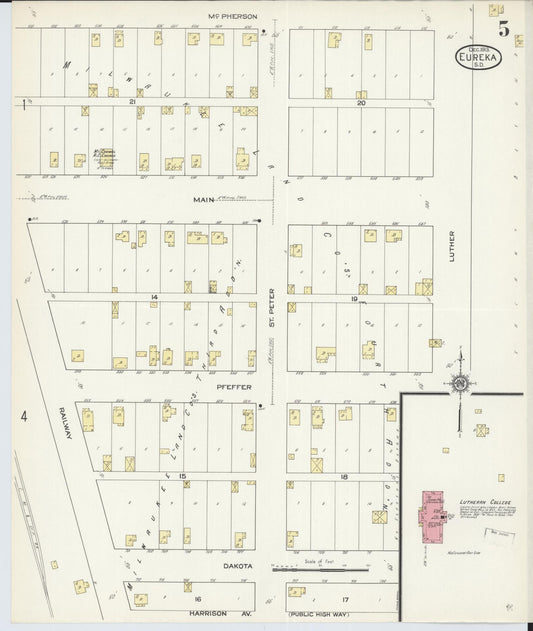 Sanborn Fire Insurance Map from Eureka, McPherson County, South Dakota (1913), Sheet #0005 - Historic Sanborn Fire Insurance Map Print, vintage old map wall art, antique decor, genealogy gift, South Dakota South Dakota map