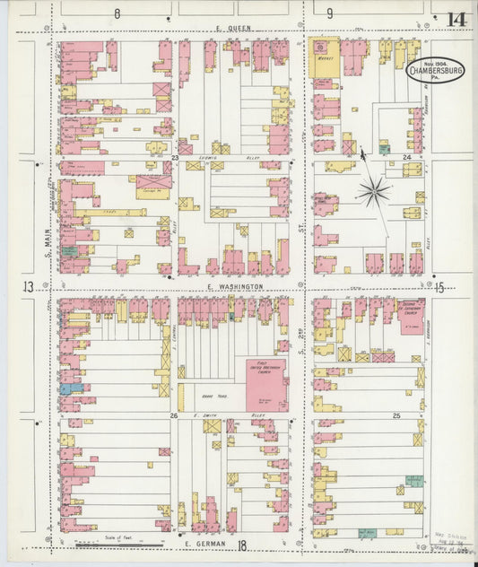 Sanborn Fire Insurance Map from Chambersburg, Franklin County, Pennsylvania (1904), Sheet #0014 - Historic Sanborn Fire Insurance Map Print, vintage old map wall art, antique decor, genealogy gift, Pennsylvania Pennsylvania map