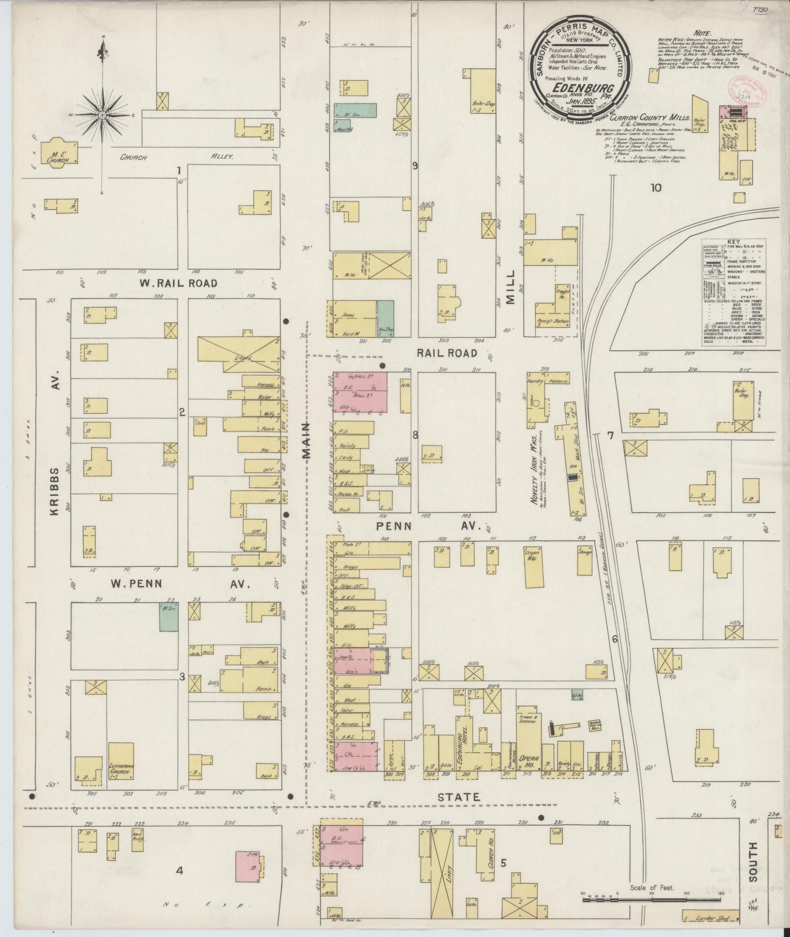 Sanborn Fire Insurance Map from Edenburg, Clarion County, Pennsylvania (1895), Sheet #0001 - Historic Sanborn Fire Insurance Map Print, vintage old map wall art, antique decor, genealogy gift, Pennsylvania Pennsylvania map