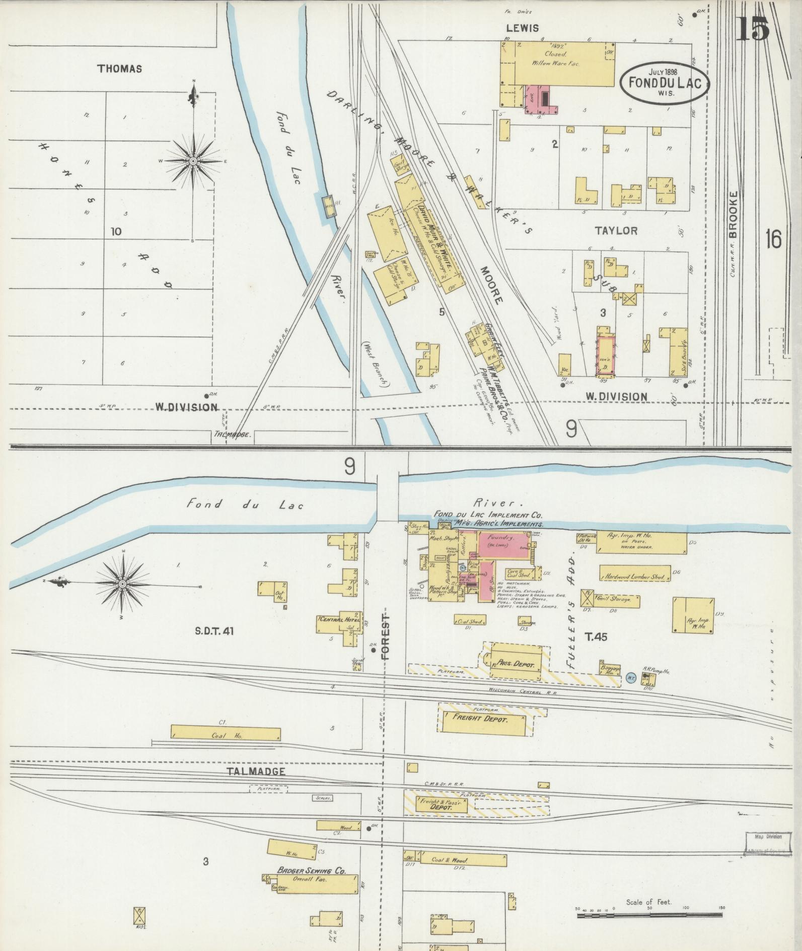 Sanborn Fire Insurance Map from Fond du Lac, Fond du Lac County, Wisconsin (1898), Sheet #0015 - Complete Map Set gallery image, historic Sanborn map, vintage wall art, Wisconsin Wisconsin