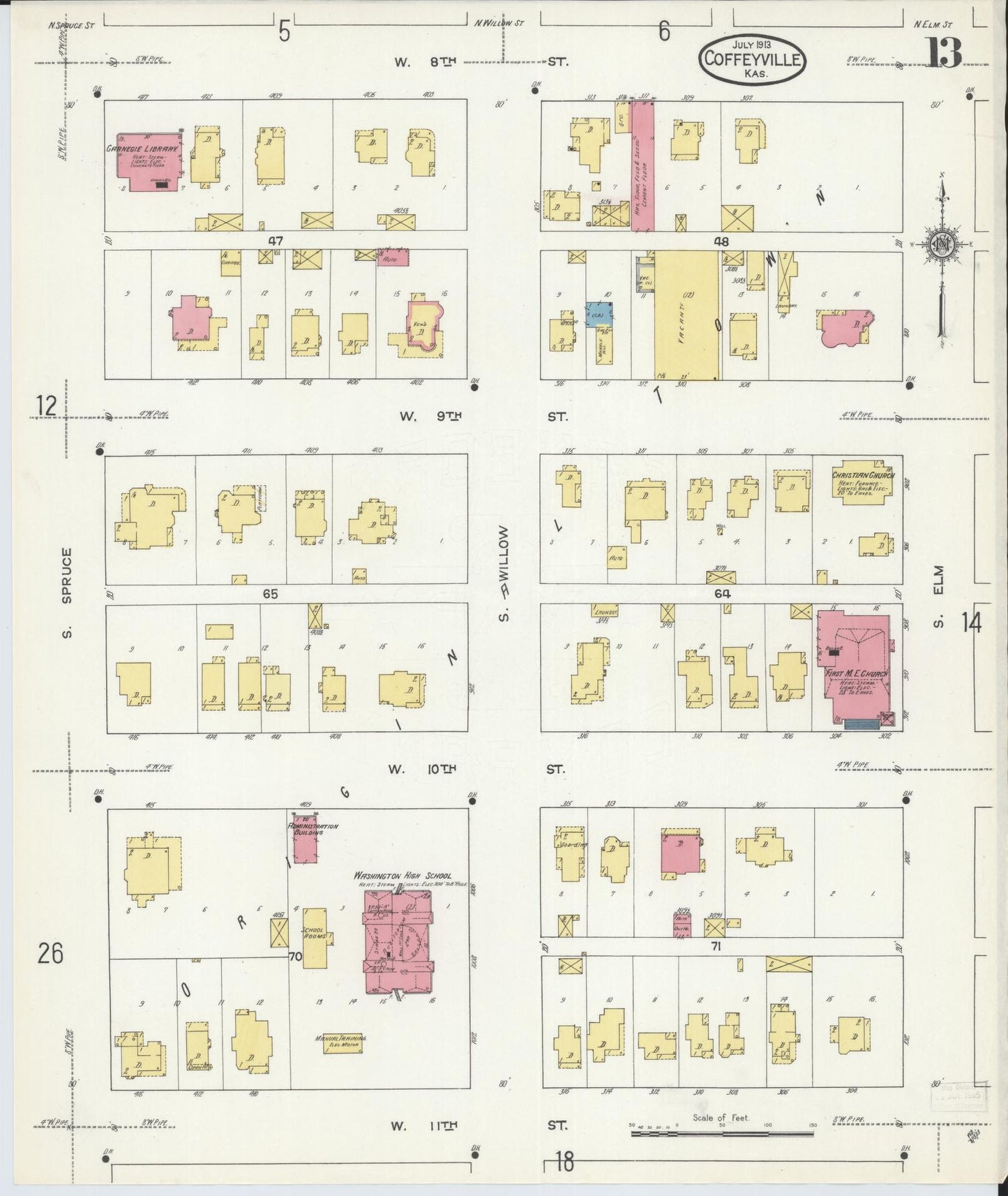 Sanborn Fire Insurance Map from Coffeyville, Montgomery County, Kansas (1913), Sheet #0013 - Complete Map Set gallery image, historic Sanborn map, vintage wall art, Kansas Kansas