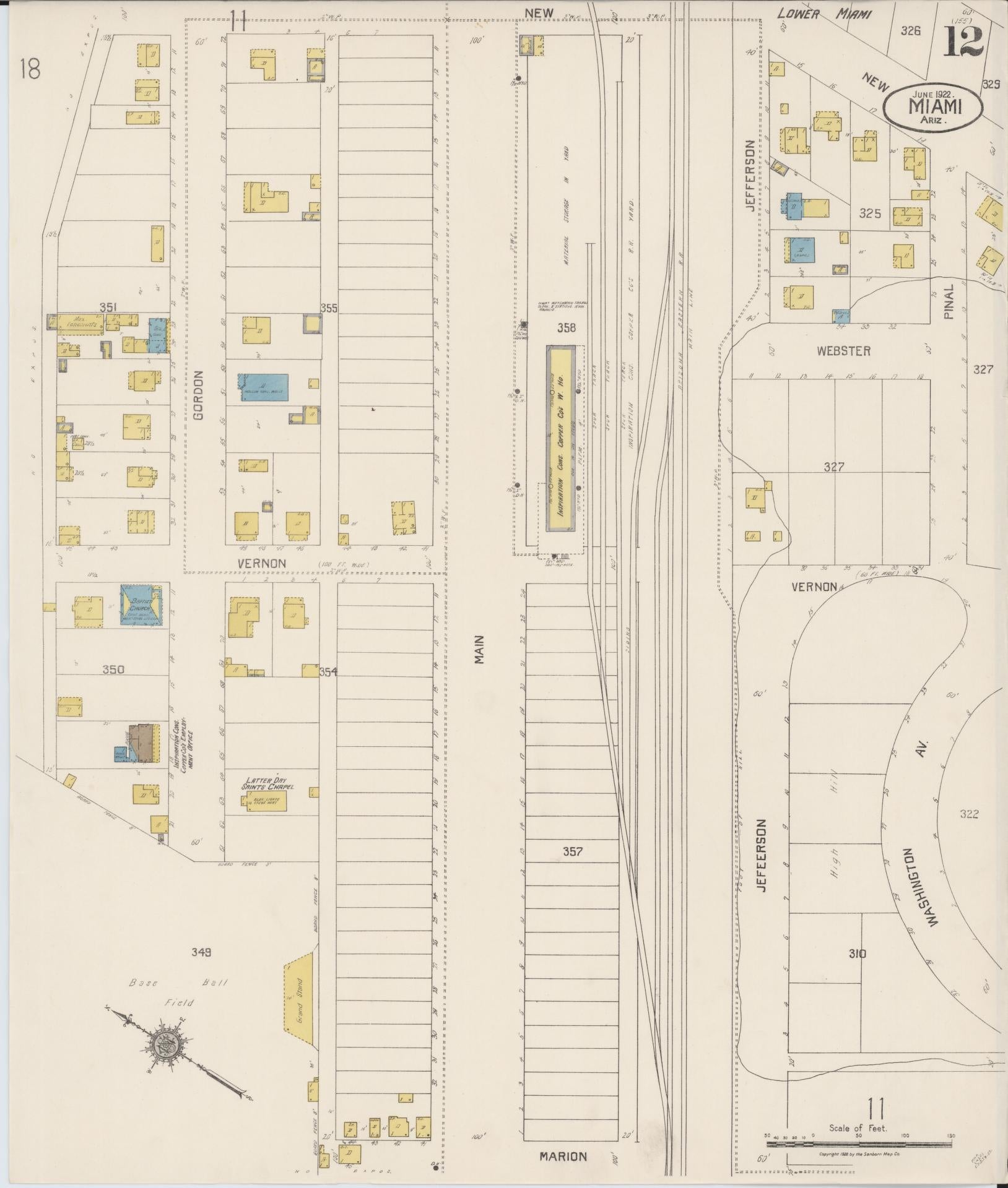 Sanborn Fire Insurance Map from Miami, Gila County, Arizona (1922), Sheet #0012 - Complete Map Set gallery image, historic Sanborn map, vintage wall art, Arizona Arizona