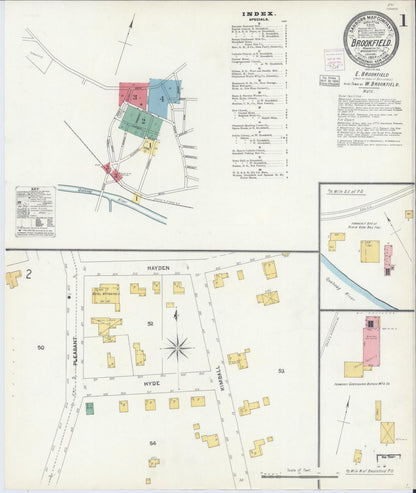 Sanborn Fire Insurance Map from Brookfield, Worcester County, Massachusetts (1904), Sheet #0001 - Historic Sanborn Fire Insurance Map Print, vintage old map wall art, antique decor, genealogy gift, Massachusetts Massachusetts map