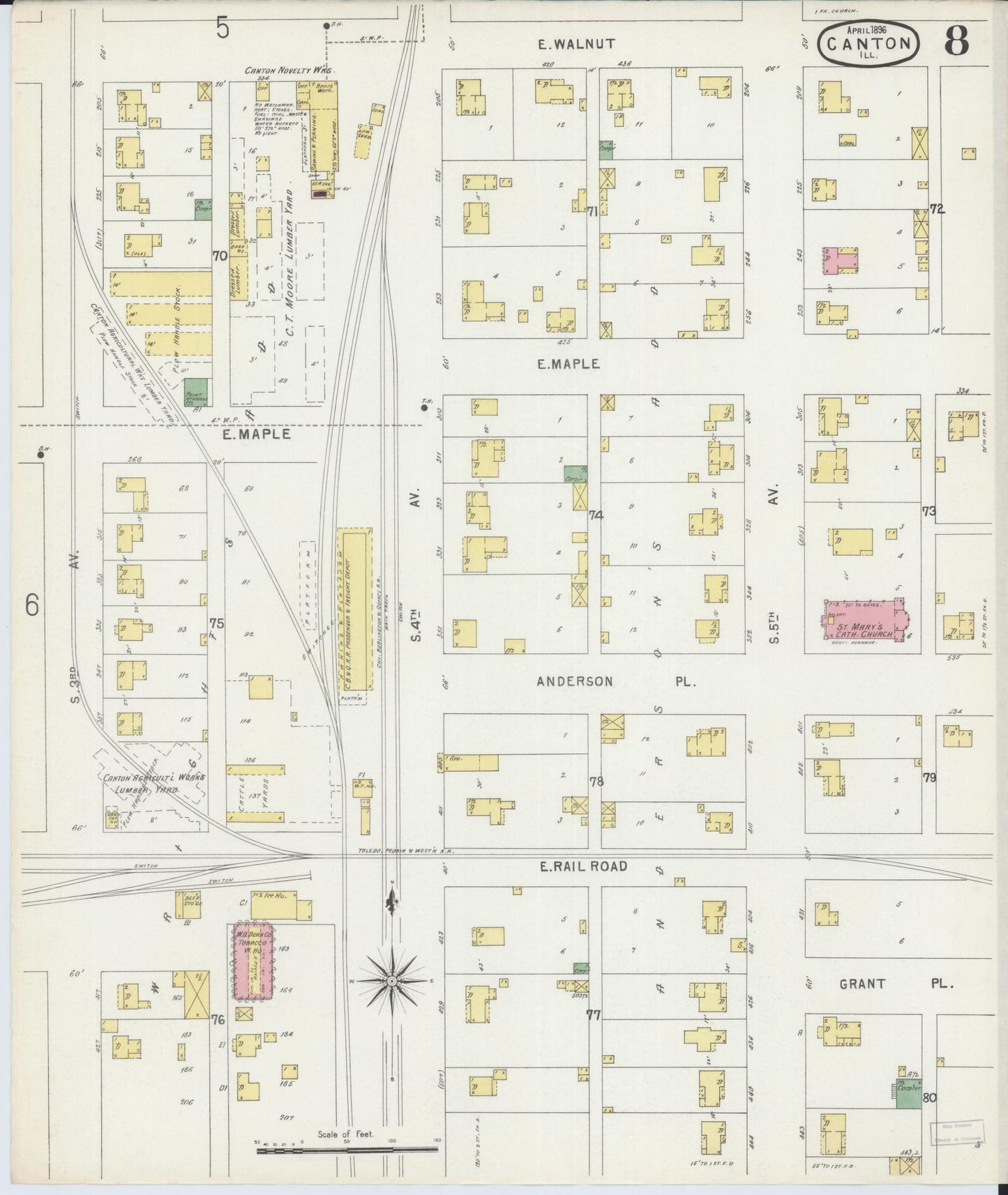 Sanborn Fire Insurance Map from Canton, Fulton County, Illinois (1896), Sheet #0008 - Complete Map Set gallery image, historic Sanborn map, vintage wall art, Illinois Illinois