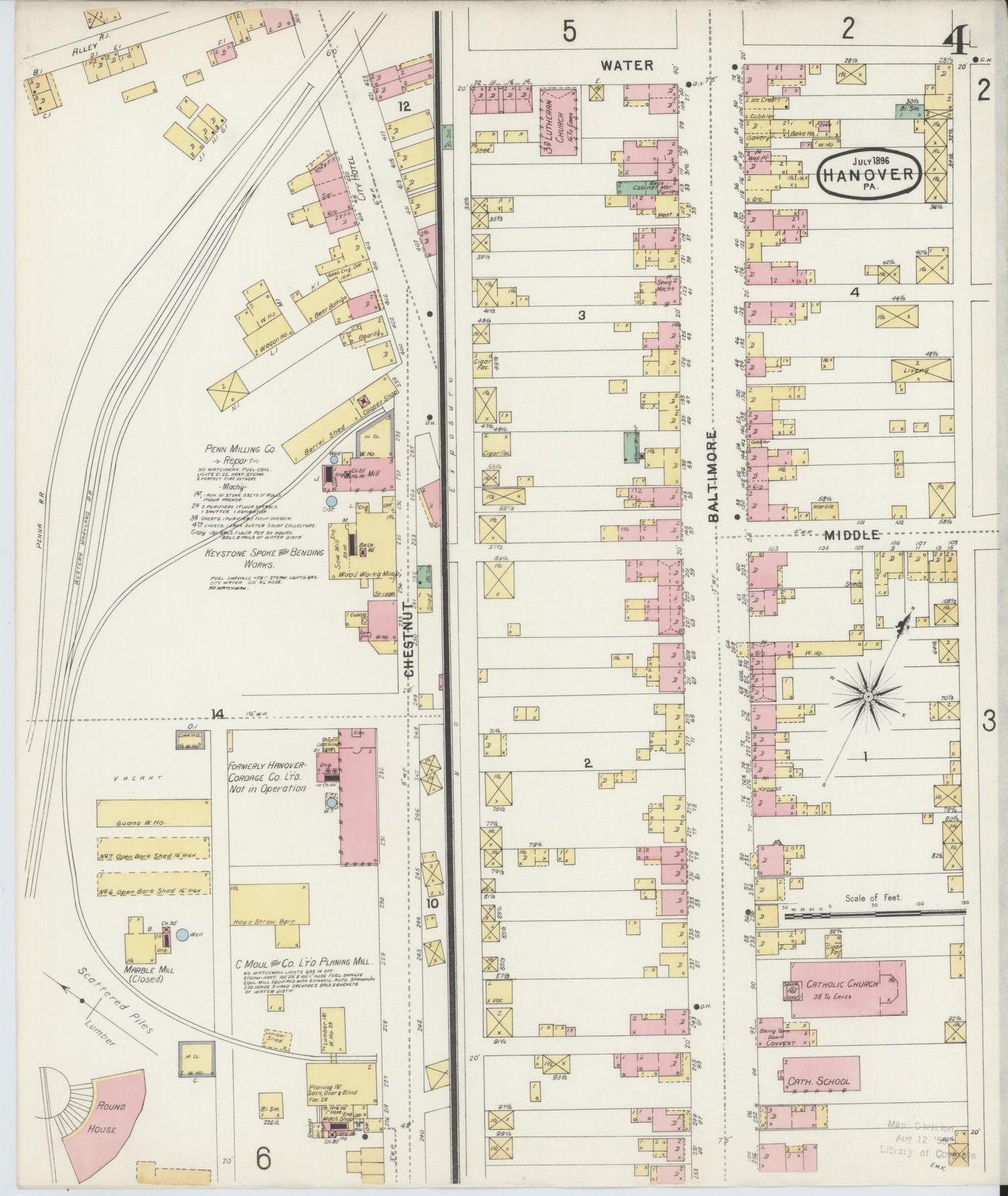 Sanborn Fire Insurance Map from Hanover, York County, Pennsylvania (1896), Sheet #0004 - Complete Map Set gallery image, historic Sanborn map, vintage wall art, Pennsylvania Pennsylvania