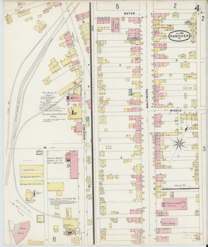 Sanborn Fire Insurance Map from Hanover, York County, Pennsylvania (1896), Sheet #0004 - Complete Map Set gallery image, historic Sanborn map, vintage wall art, Pennsylvania Pennsylvania