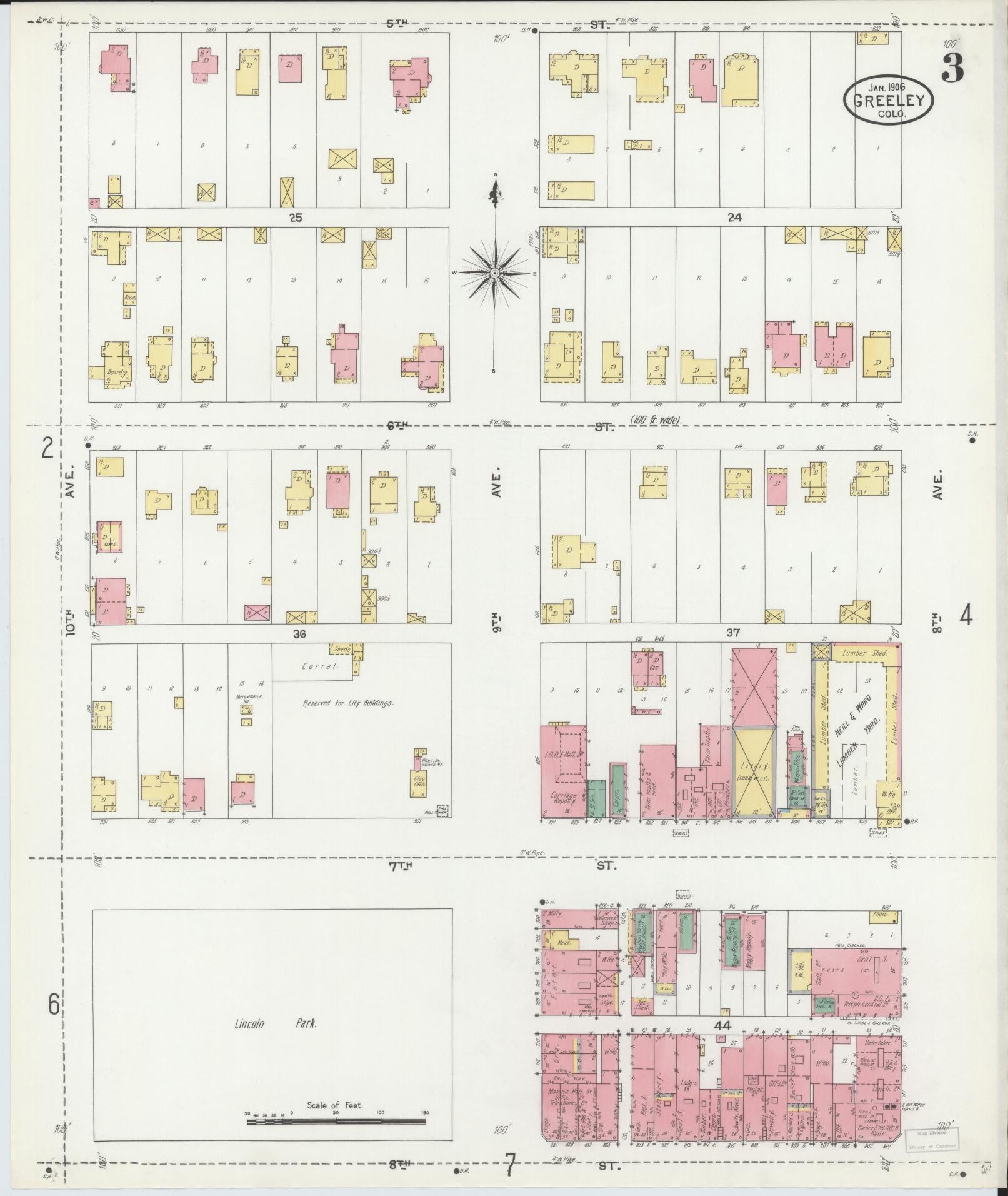 Sanborn Fire Insurance Map from Greeley, Weld County, Colorado (1906), Sheet #0003 - Complete Map Set gallery image, historic Sanborn map, vintage wall art, Colorado Colorado