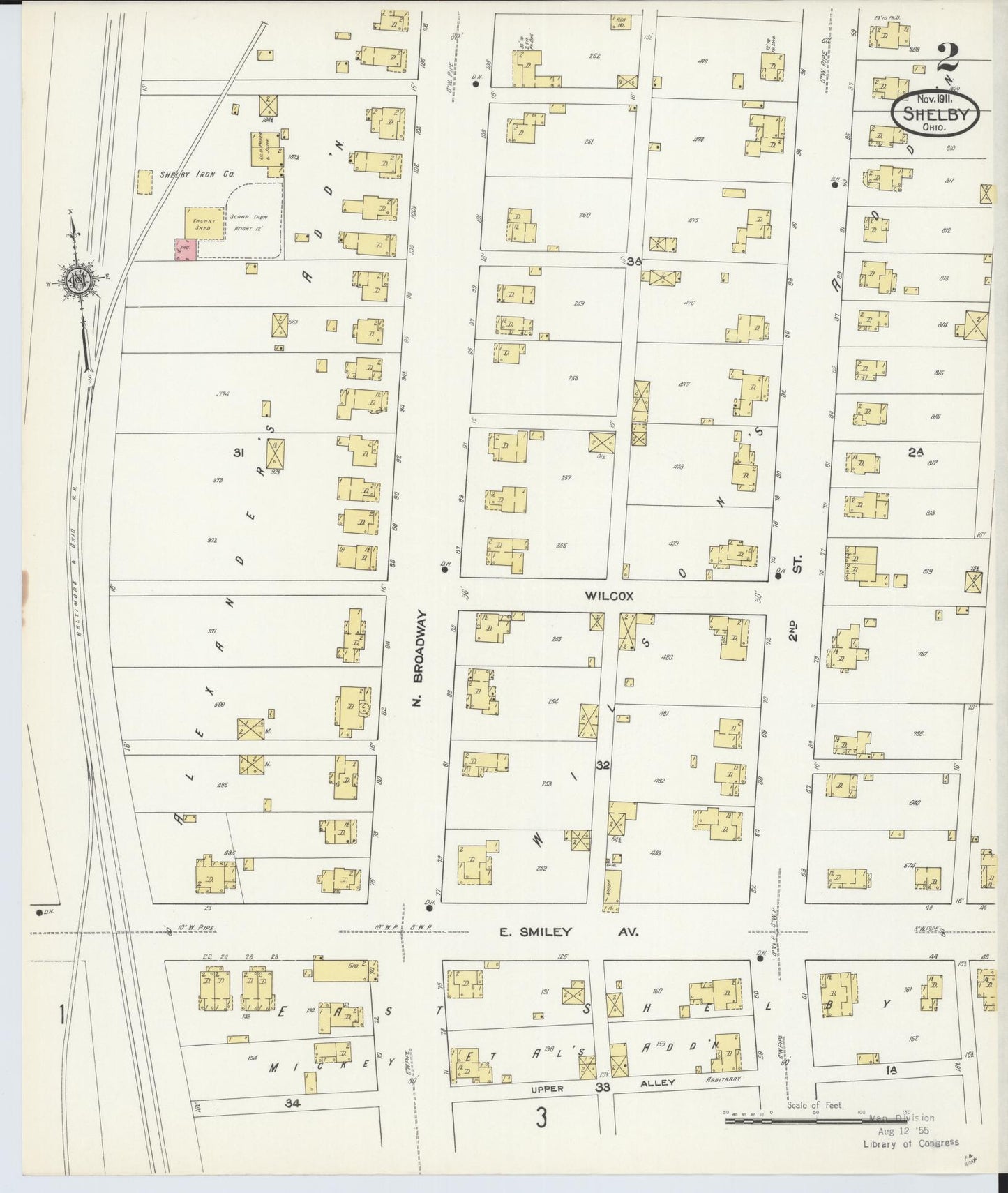 Sanborn Fire Insurance Map from Shelby, Richland County, Ohio (1911), Sheet #0002 - Historic Sanborn Fire Insurance Map Print, vintage old map wall art, antique decor, genealogy gift, Ohio Ohio map