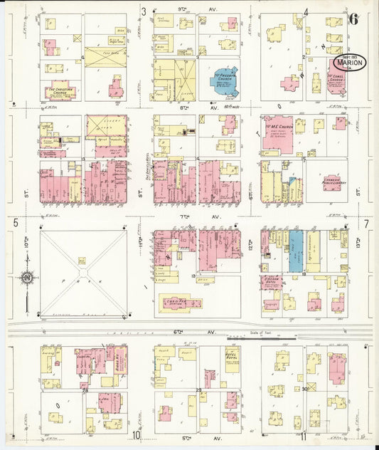 Sanborn Fire Insurance Map from Marion, Linn County, Iowa (1913), Sheet #0006 - Historic Sanborn Fire Insurance Map Print, vintage old map wall art