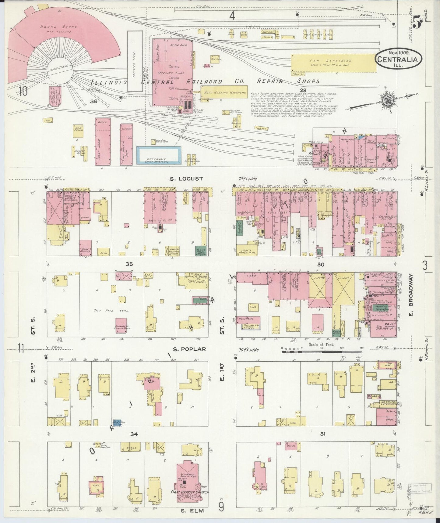 Sanborn Fire Insurance Map from Centralia, Marion, Clinton, Jefferson, and Washington Counties, Illinois (1909), Sheet #0005 - Historic Sanborn Fire Insurance Map Print, vintage old map wall art, antique decor, genealogy gift, Illinois Illinois map