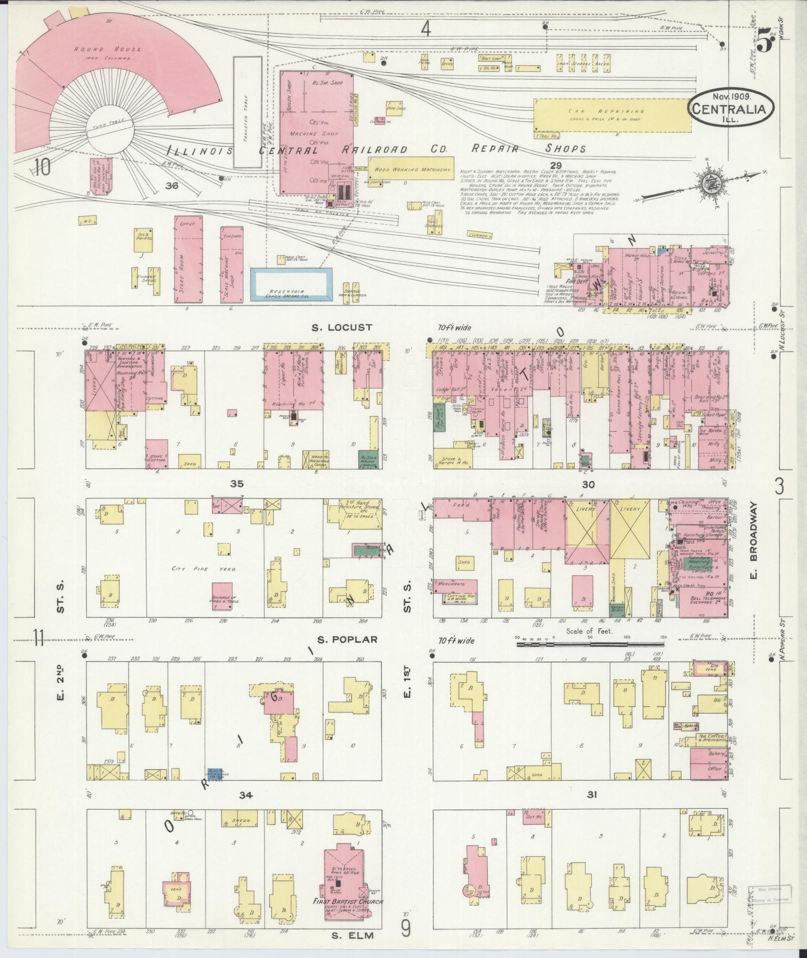 Sanborn Fire Insurance Map from Centralia, Marion, Clinton, Jefferson, and Washington Counties, Illinois (1909), Sheet #0005 - Historic Sanborn Fire Insurance Map Print, vintage old map wall art, antique decor, genealogy gift, Illinois Illinois map