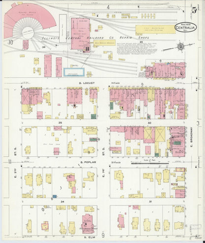 Sanborn Fire Insurance Map from Centralia, Marion, Clinton, Jefferson, and Washington Counties, Illinois (1909), Sheet #0005 - Historic Sanborn Fire Insurance Map Print, vintage old map wall art, antique decor, genealogy gift, Illinois Illinois map