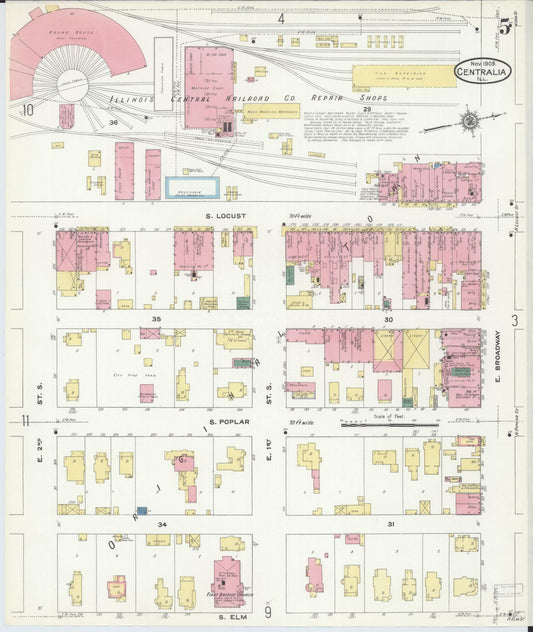 Sanborn Fire Insurance Map from Centralia, Marion, Clinton, Jefferson, and Washington Counties, Illinois (1909), Sheet #0005 - Historic Sanborn Fire Insurance Map Print, vintage old map wall art, antique decor, genealogy gift, Illinois Illinois map