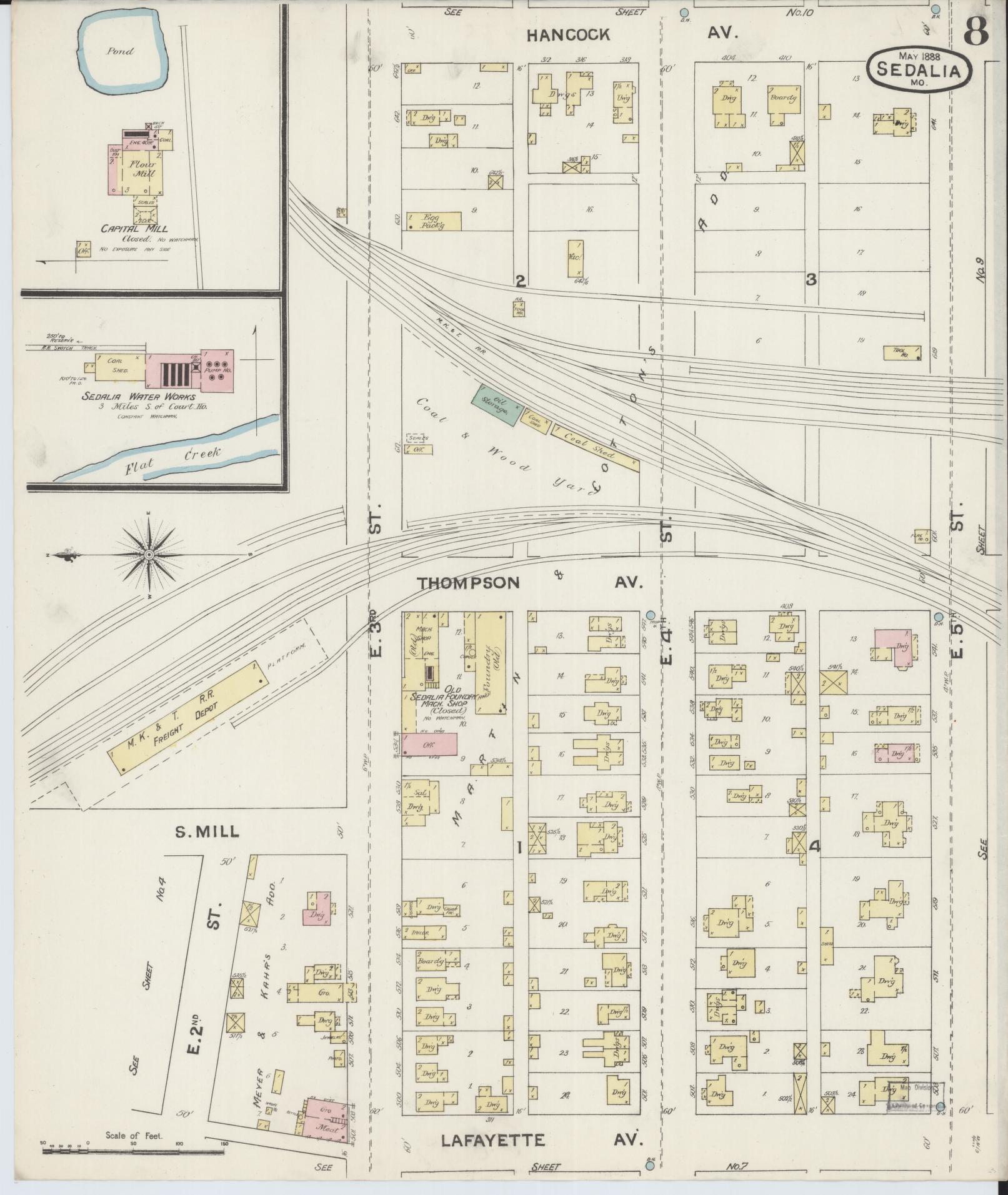 Sanborn Fire Insurance Map from Sedalia, Pettis County, Missouri (1888), Sheet #0008 - Complete Map Set gallery image, historic Sanborn map, vintage wall art, Missouri Missouri