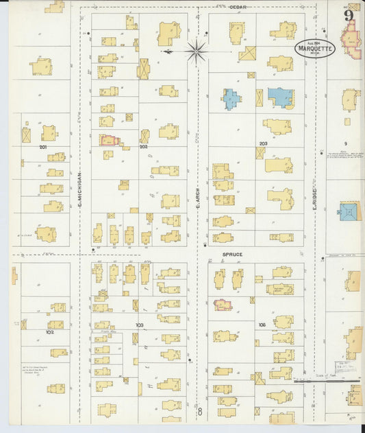 Sanborn Fire Insurance Map from Marquette, Marquette County, Michigan (1904), Sheet #0009 - Historic Sanborn Fire Insurance Map Print, vintage old map wall art, antique decor, genealogy gift, Michigan Michigan map