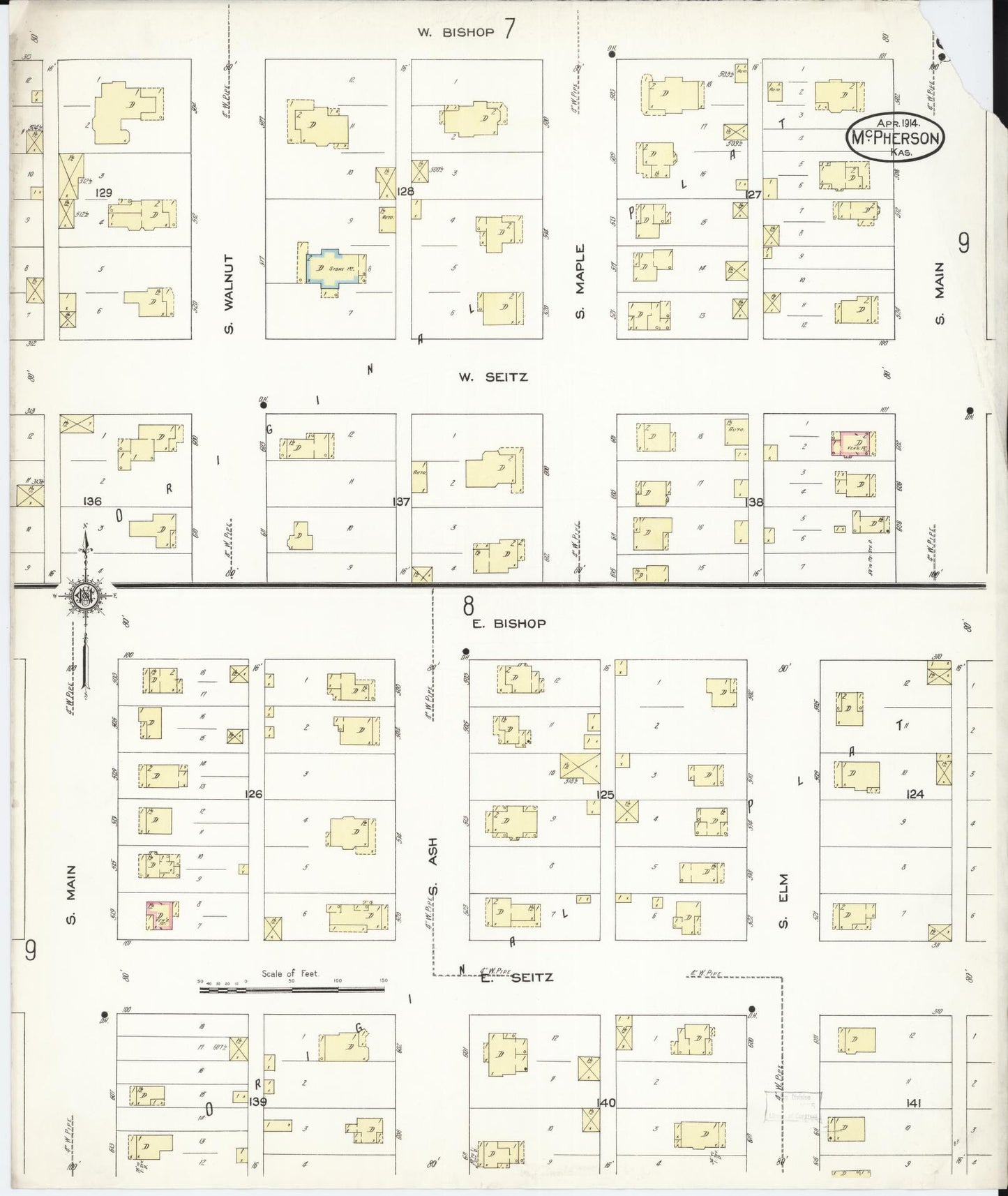Sanborn Fire Insurance Map from Mcpherson, Mcpherson County, Kansas (1914), Sheet #0009 - Complete Map Set gallery image, historic Sanborn map, vintage wall art, Kansas Kansas