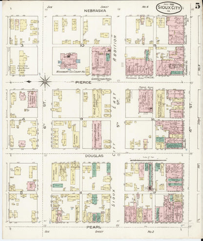 Sanborn Fire Insurance Map from Sioux City, Woodbury County, Iowa (1886), Sheet #0005 - Historic Sanborn Fire Insurance Map Print, vintage old map wall art