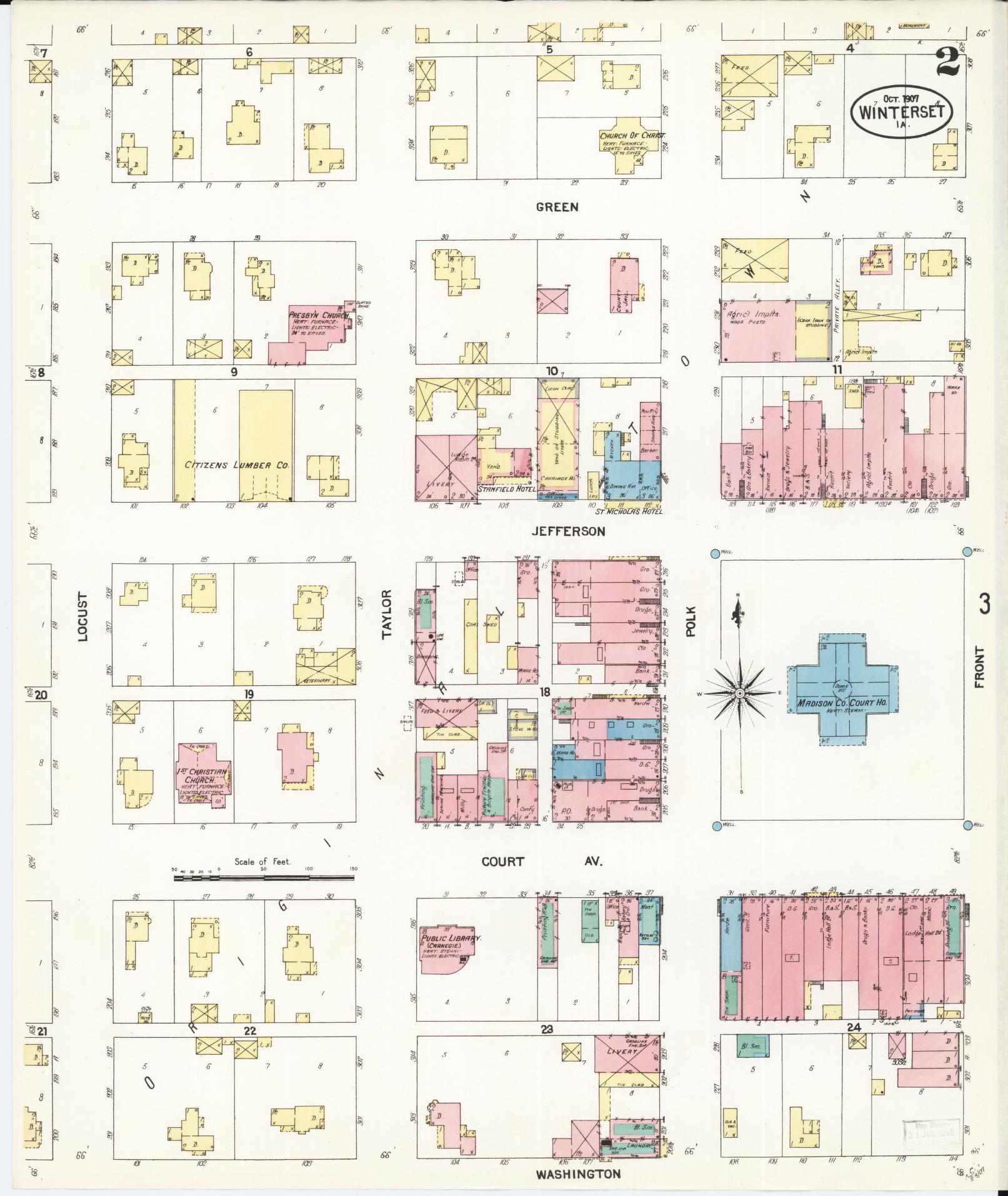 Sanborn Fire Insurance Map from Winterset, Madison County, Iowa (1907), Sheet #0002 - Historic Sanborn Fire Insurance Map Print, vintage old map wall art