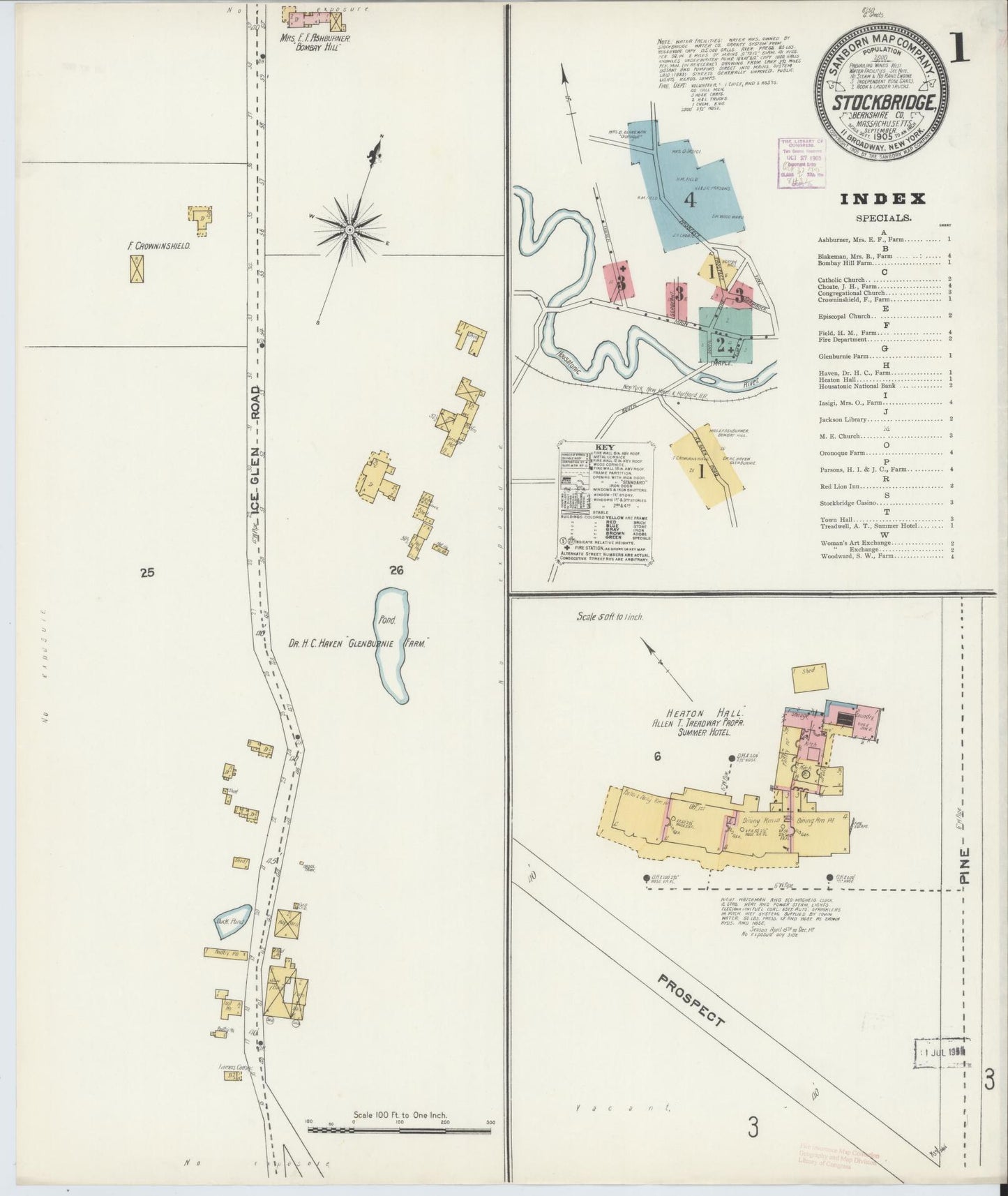 Sanborn Fire Insurance Map from Stockbridge, Berkshire County, Massachusetts. (1905) – Historic Sanborn Fire Insurance Map Print