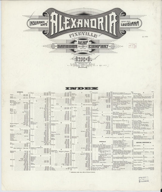 Sanborn Fire Insurance Map from Alexandria, Rapides Parish, Louisiana (1914), Sheet #0001 - Historic Sanborn Fire Insurance Map Print, vintage old map wall art, antique decor, genealogy gift, Louisiana Louisiana map