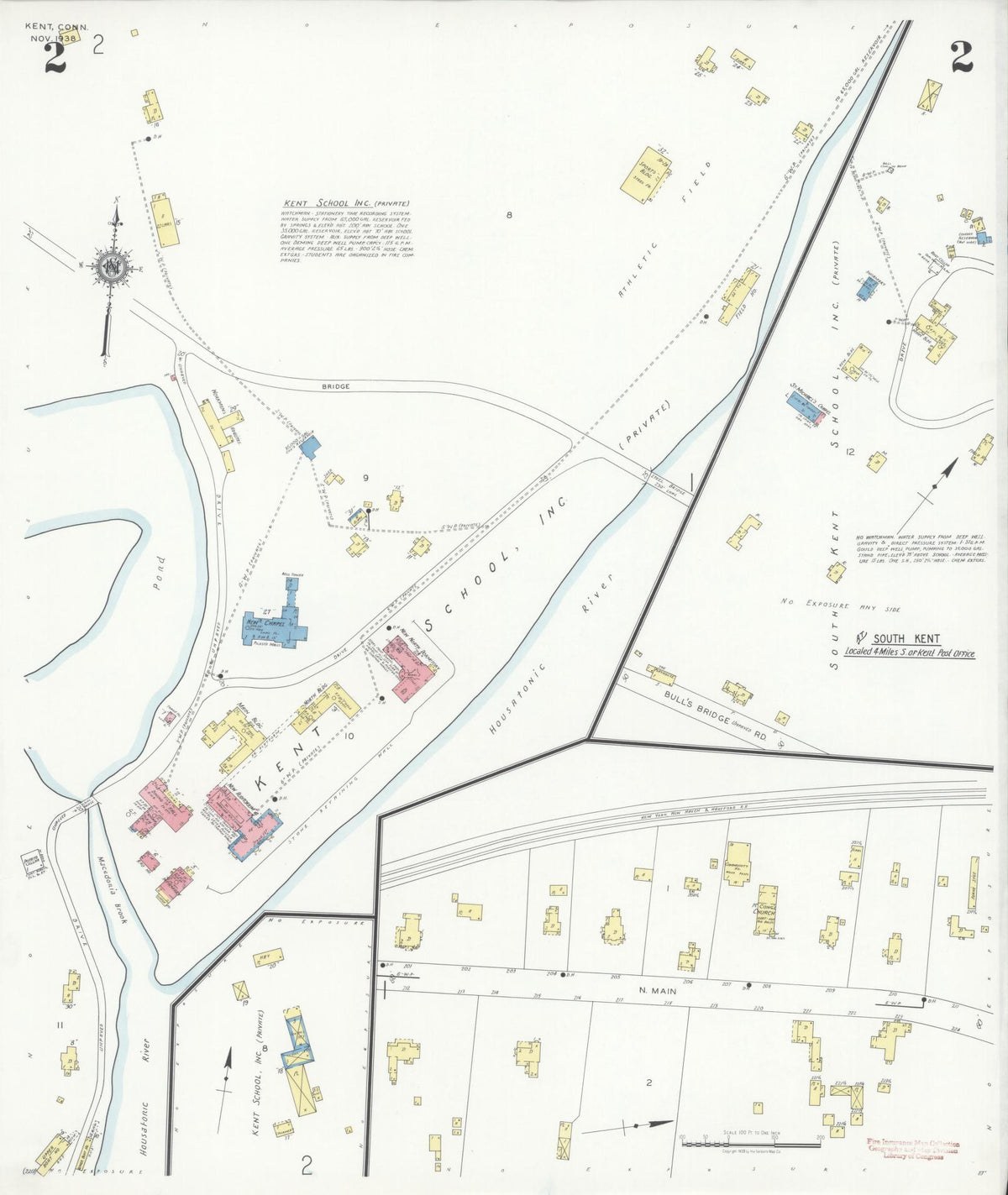 Sanborn Fire Insurance Map from Kent, Litchfield County, Connecticut (1938), Sheet #0002 - Historic Sanborn Fire Insurance Map Print, vintage old map wall art, antique decor, genealogy gift, Connecticut Connecticut map