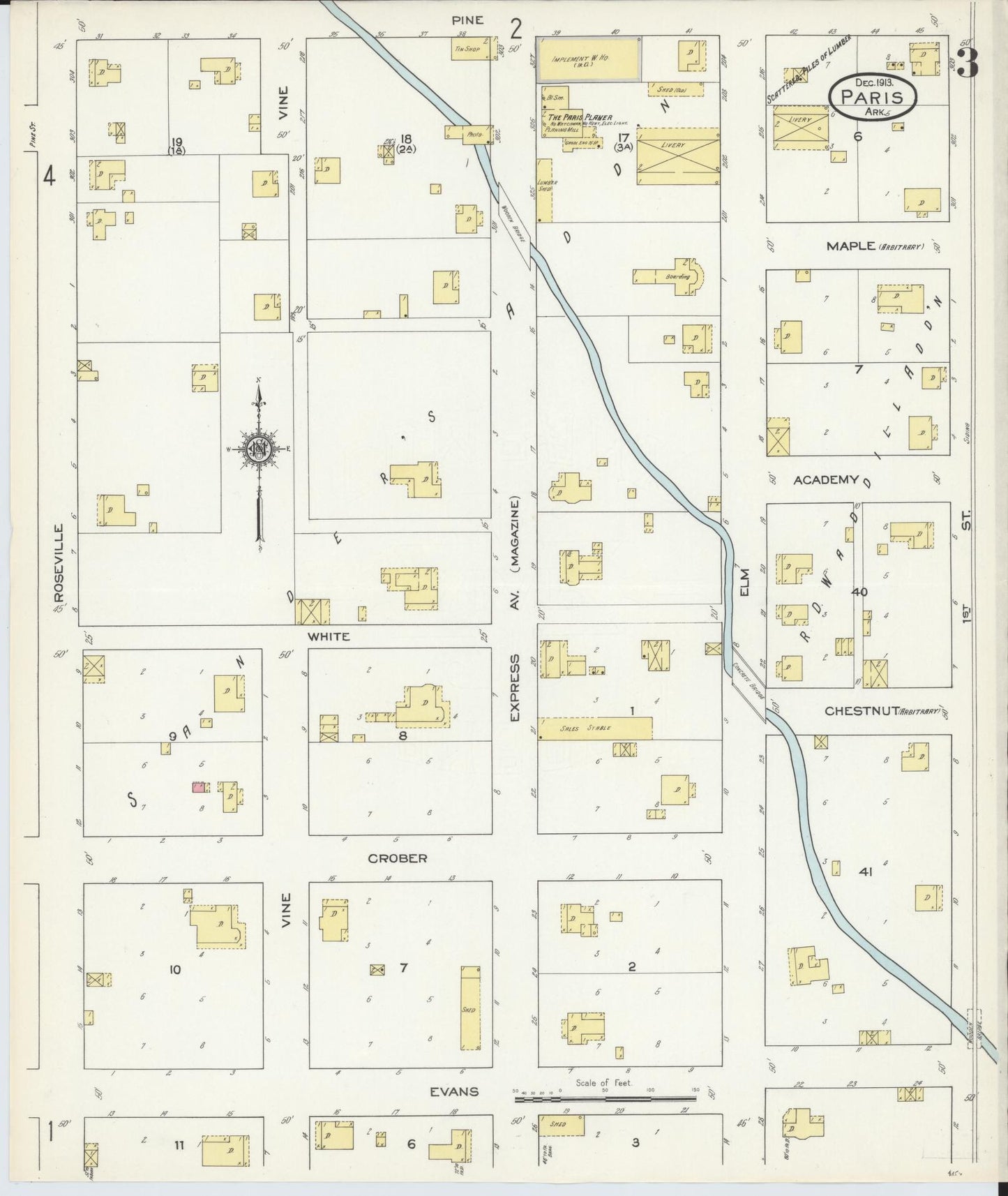 Sanborn Fire Insurance Map from Paris, Logan County, Arkansas (1913), Sheet #0003 - Complete Map Set gallery image, historic Sanborn map, vintage wall art, Arkansas Arkansas