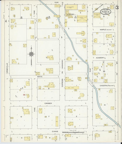 Sanborn Fire Insurance Map from Paris, Logan County, Arkansas (1913), Sheet #0003 - Complete Map Set gallery image, historic Sanborn map, vintage wall art, Arkansas Arkansas