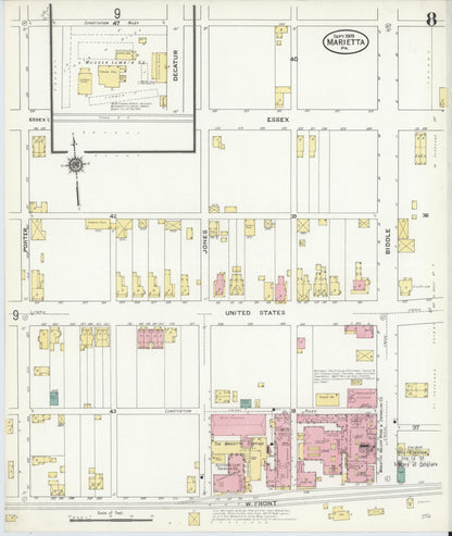 Sanborn Fire Insurance Map from Marietta, Lancaster County, Pennsylvania (1909), Sheet #0008 - Historic Sanborn Fire Insurance Map Print, vintage old map wall art, antique decor, genealogy gift, Pennsylvania Pennsylvania map