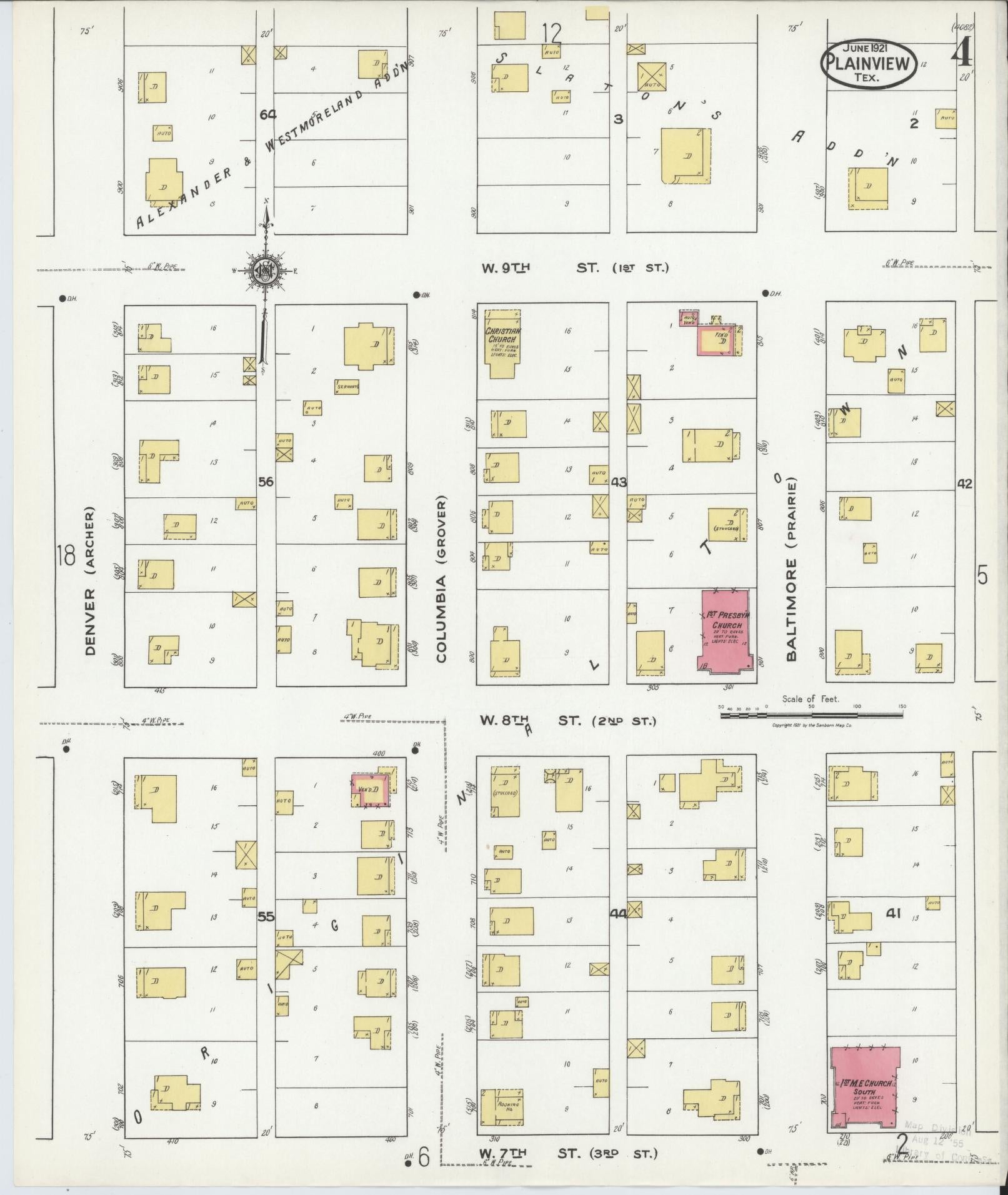 Sanborn Fire Insurance Map from Plainview, Hale County, Texas (1921), Sheet #0004 - Complete Map Set gallery image, historic Sanborn map, vintage wall art, Texas Texas