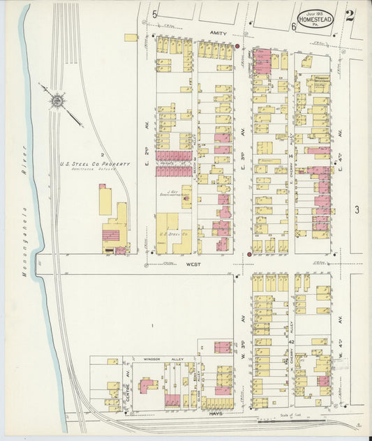 Sanborn Fire Insurance Map from Homestead, Allegheny County, Pennsylvania (1913), Sheet #0002 - Historic Sanborn Fire Insurance Map Print, vintage old map wall art, antique decor, genealogy gift, Pennsylvania Pennsylvania map