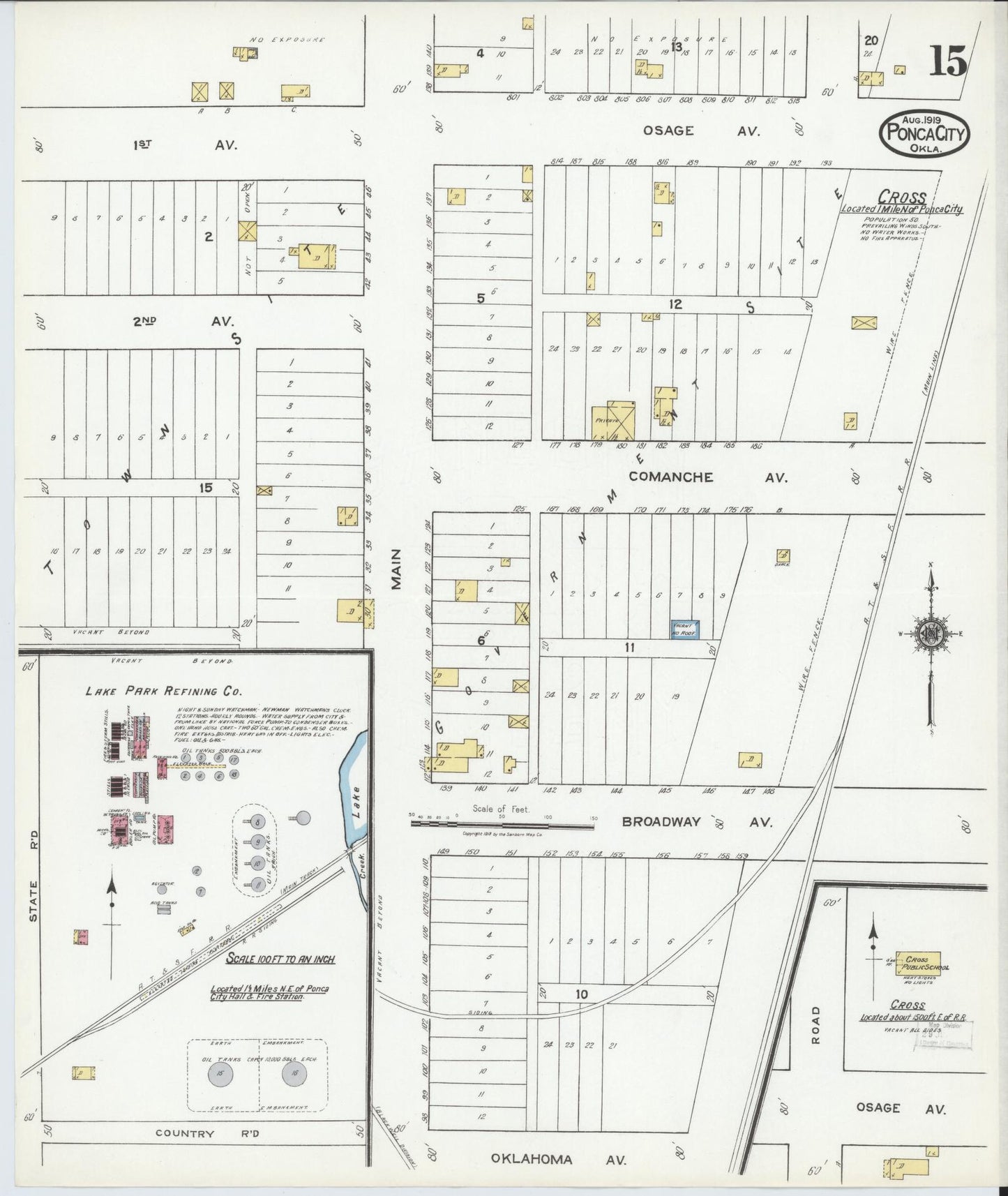 Sanborn Fire Insurance Map from Ponca City, Kay County, Oklahoma (1919), Sheet #0015 - Historic Sanborn Fire Insurance Map Print, vintage old map wall art, antique decor, genealogy gift, Oklahoma Oklahoma map