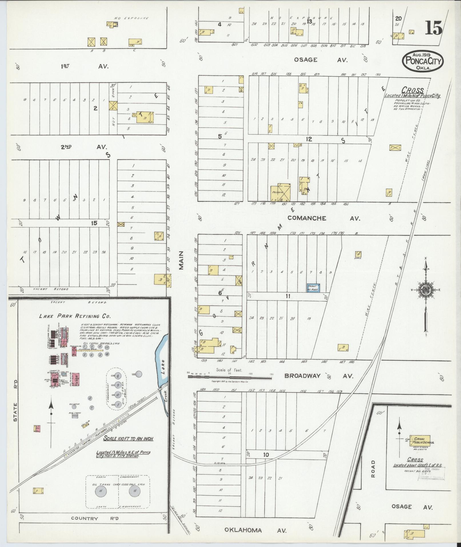 Sanborn Fire Insurance Map from Ponca City, Kay County, Oklahoma (1919), Sheet #0015 - Historic Sanborn Fire Insurance Map Print, vintage old map wall art, antique decor, genealogy gift, Oklahoma Oklahoma map