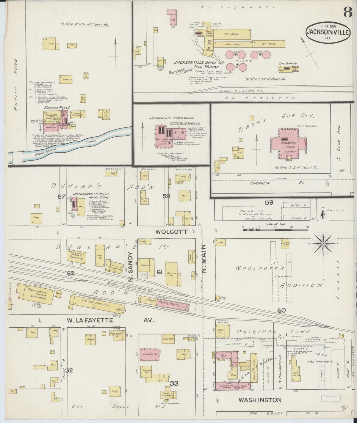 Sanborn Fire Insurance Map from Jacksonville, Morgan County, Illinois (1887), Sheet #0008 - Complete Map Set gallery image, historic Sanborn map, vintage wall art, Illinois Illinois
