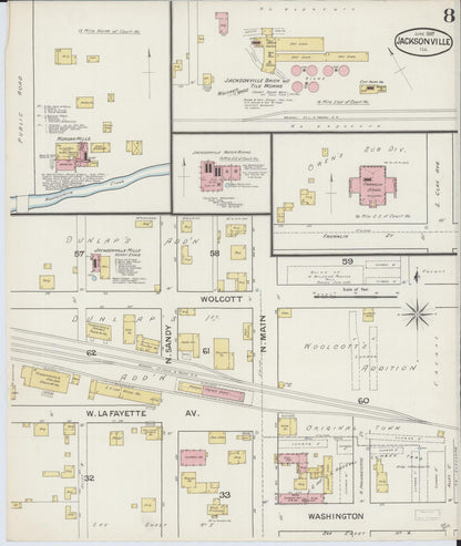 Sanborn Fire Insurance Map from Jacksonville, Morgan County, Illinois (1887), Sheet #0008 - Complete Map Set gallery image, historic Sanborn map, vintage wall art, Illinois Illinois
