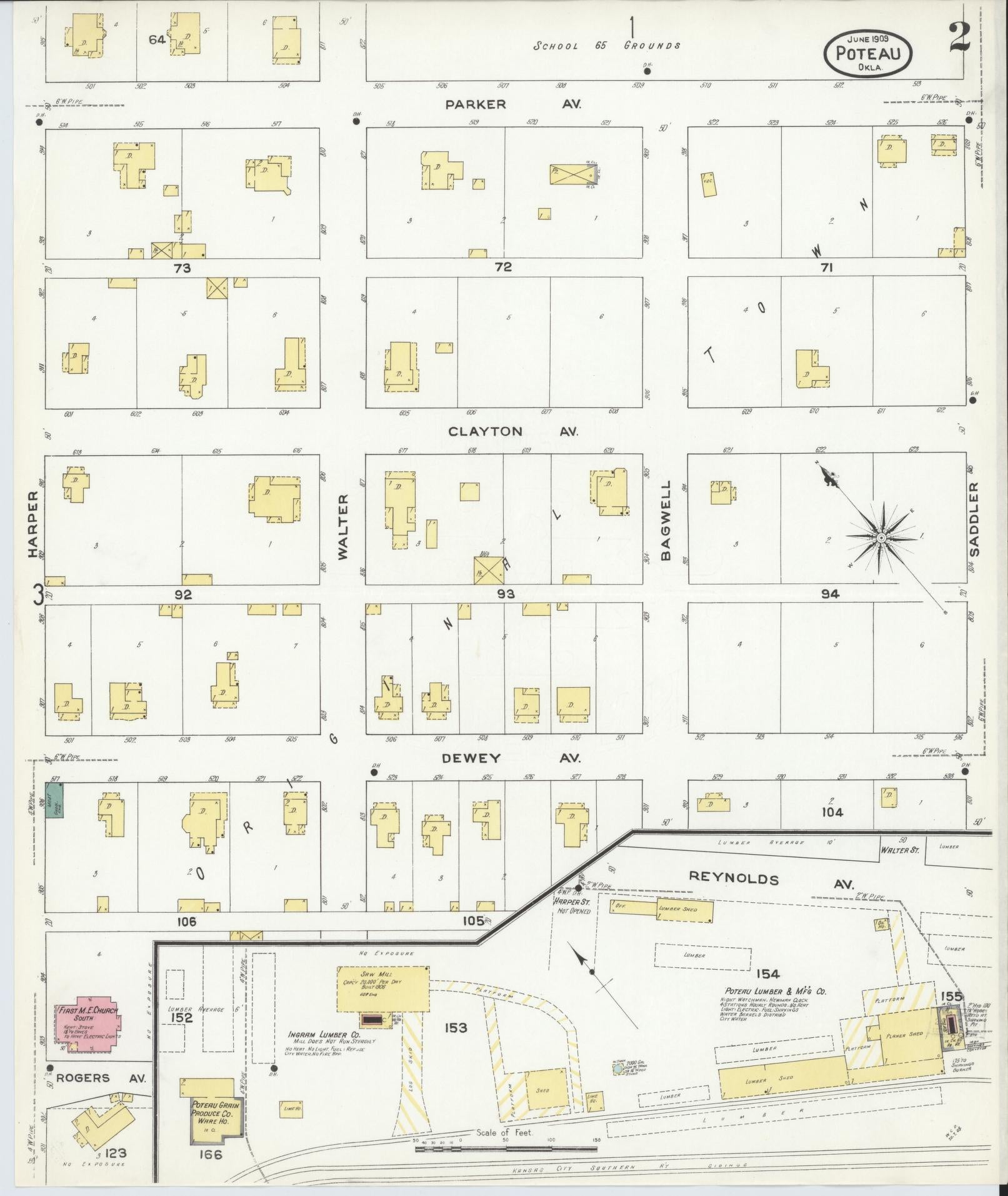 Sanborn Fire Insurance Map from Poteau, Le Flore County, Oklahoma (1909), Sheet #0002 - Historic Sanborn Fire Insurance Map Print, vintage old map wall art, antique decor, genealogy gift, Oklahoma Oklahoma map