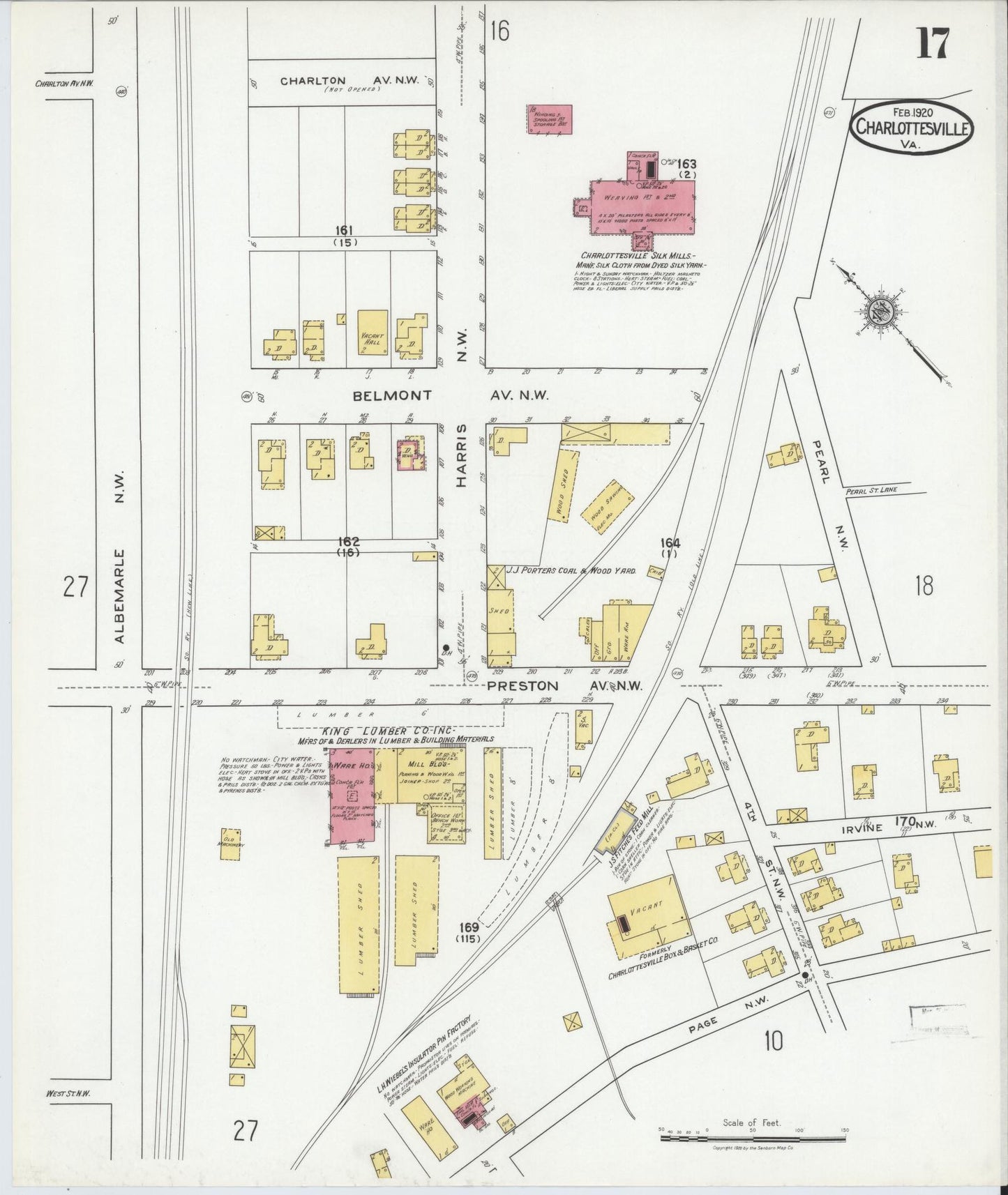 Sanborn Fire Insurance Map from Charlottesville, Independent Cities, Virginia (1920), Sheet #0017 - Complete Map Set gallery image, historic Sanborn map, vintage wall art, Virginia Virginia
