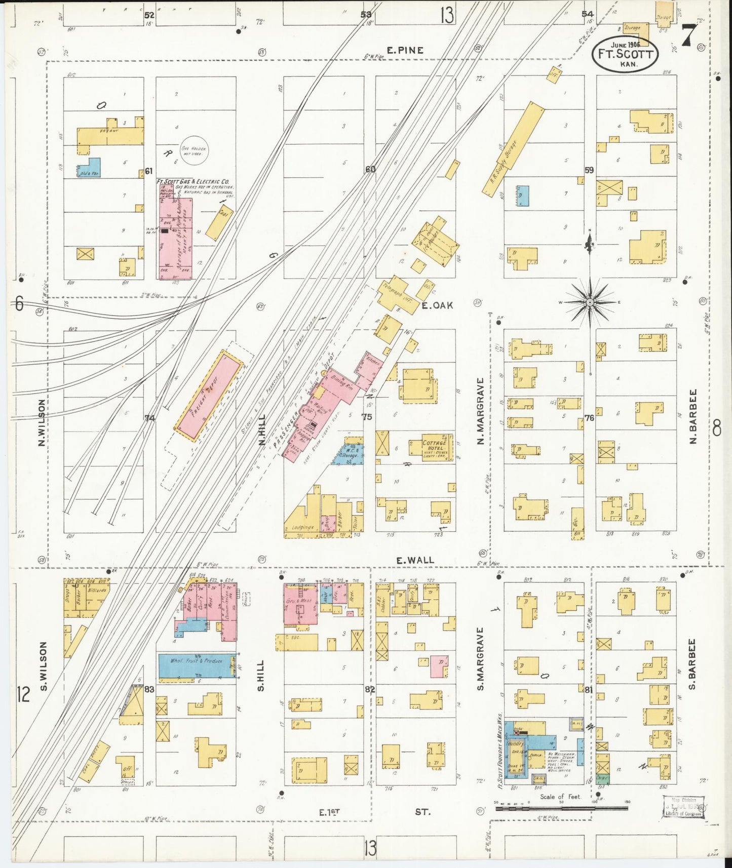 Sanborn Fire Insurance Map from Fort Scott, Bourbon County, Kansas (1906), Sheet #0007 - Historic Sanborn Fire Insurance Map Print, vintage old map wall art, antique decor, genealogy gift, Kansas Kansas map
