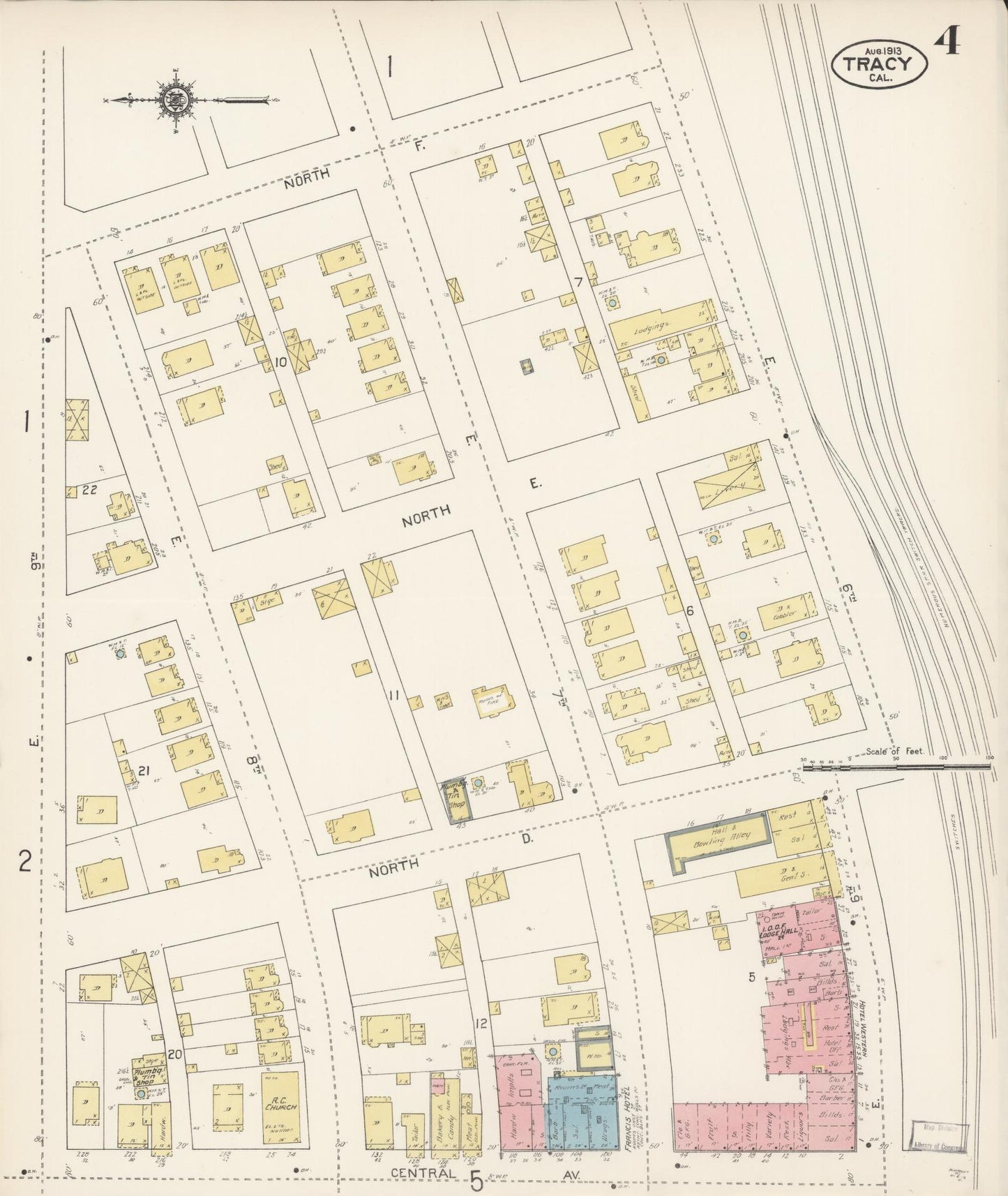 Sanborn Fire Insurance Map from Tracy, San Joaquin County, California (1913), Sheet #0004 - Complete Map Set gallery image, historic Sanborn map, vintage wall art, California California