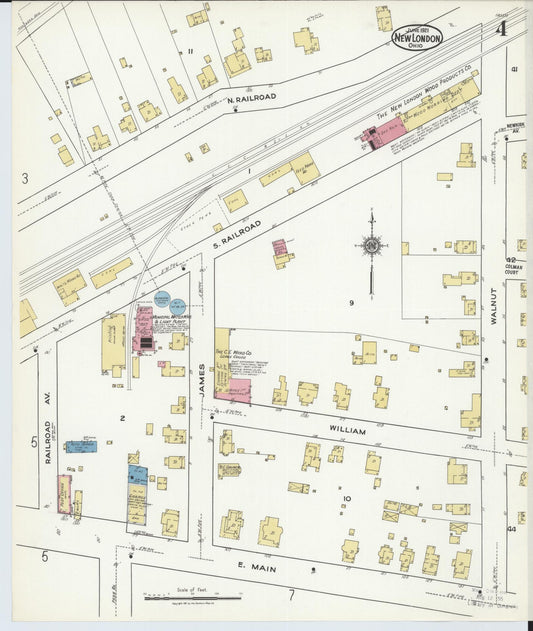 Sanborn Fire Insurance Map from New London, Huron County, Ohio (1921), Sheet #0004 - Historic Sanborn Fire Insurance Map Print, vintage old map wall art, antique decor, genealogy gift, Ohio Ohio map