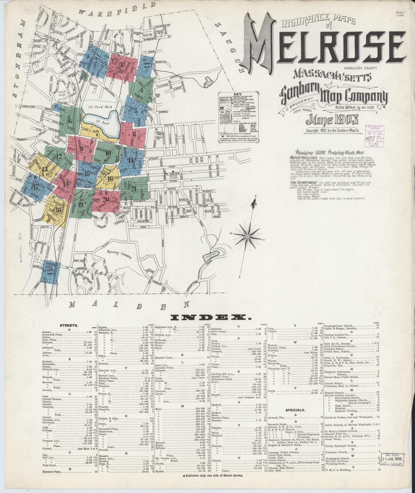 Sanborn Fire Insurance Map from Melrose, Middlesex County, Massachusetts (1903), Sheet #0001 - Complete Map Set gallery image, historic Sanborn map, vintage wall art, Massachusetts Massachusetts