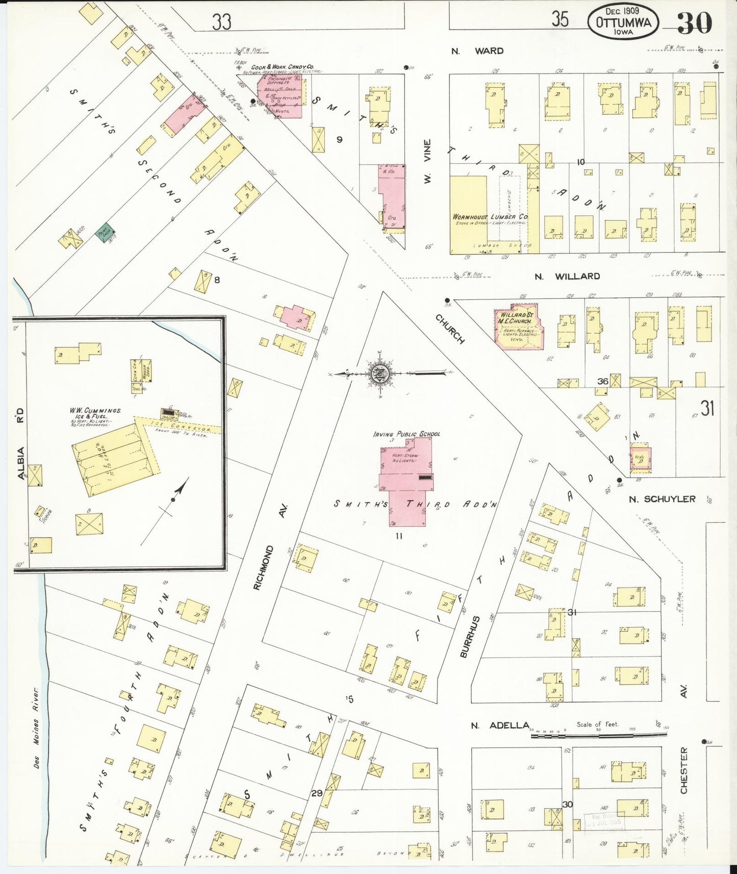 Sanborn Fire Insurance Map from Ottumwa, Wapello County, Iowa (1909), Sheet #0030 - Historic Sanborn Fire Insurance Map Print, vintage old map wall art