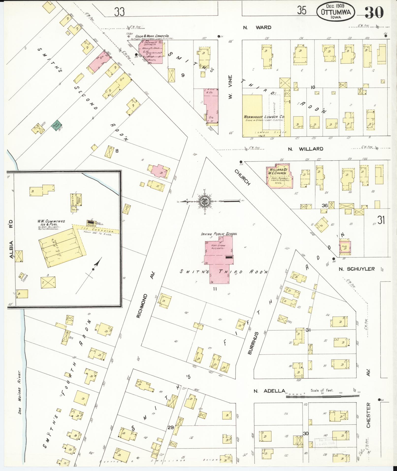 Sanborn Fire Insurance Map from Ottumwa, Wapello County, Iowa (1909), Sheet #0030 - Historic Sanborn Fire Insurance Map Print, vintage old map wall art